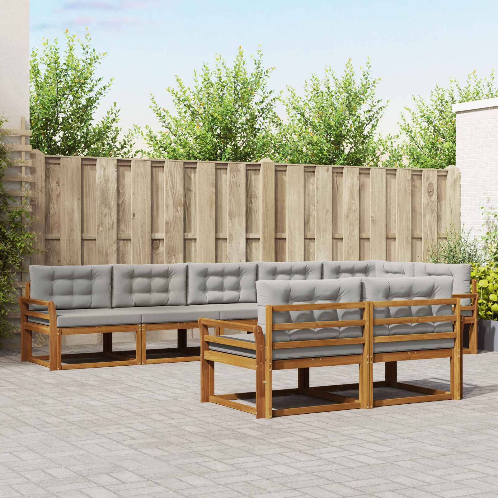 vidaXL Outdoor-Sofagarnitur mit Kissen 8 pcs Natürlich und Hellgrau