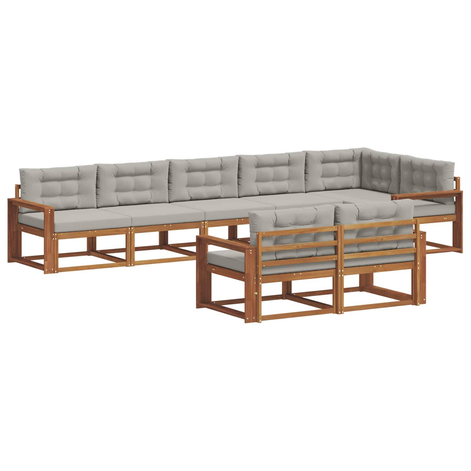 vidaXL Outdoor-Sofagarnitur mit Kissen 8 pcs Natürlich und Hellgrau