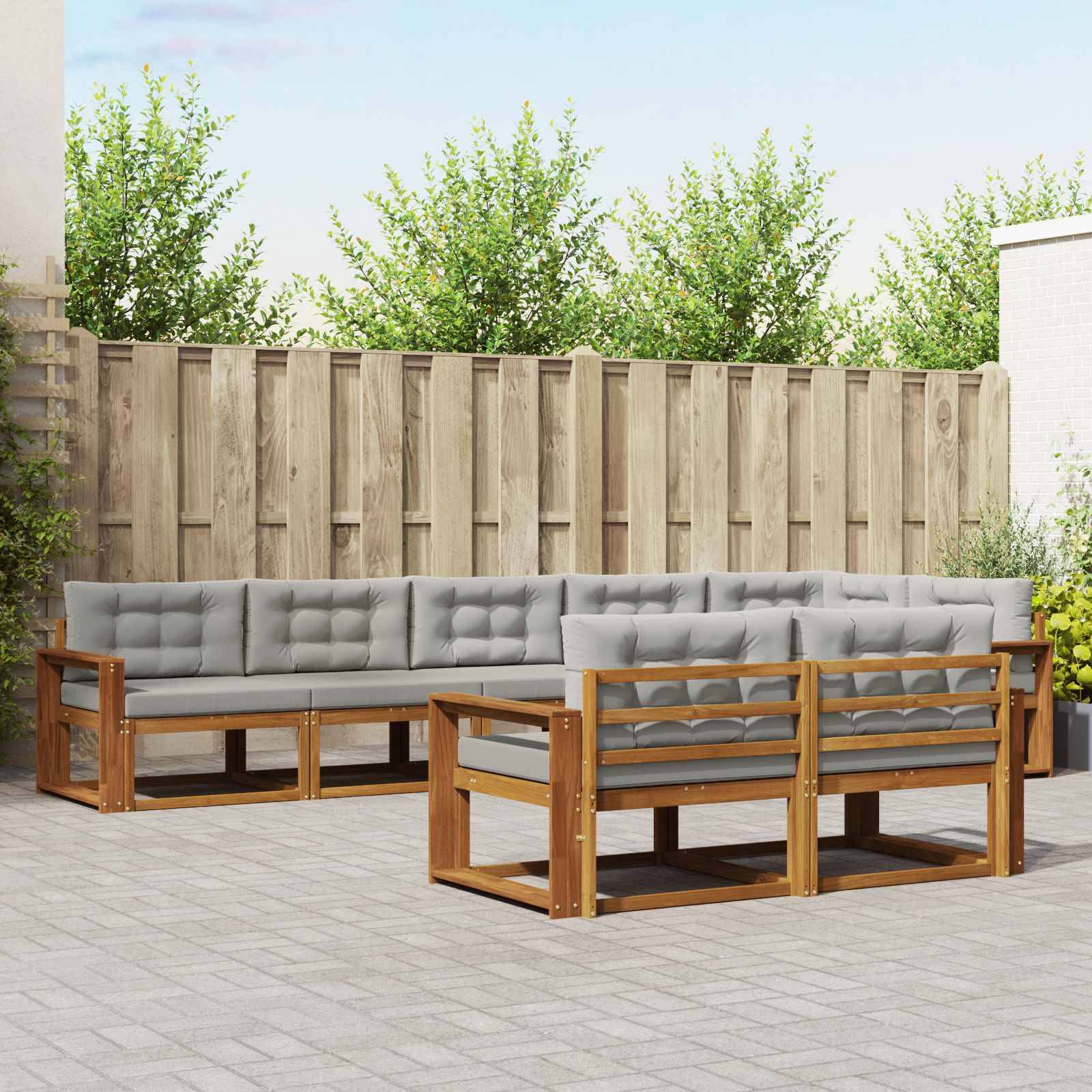 vidaXL Outdoor-Sofagarnitur mit Kissen 8 pcs Natürlich und Hellgrau