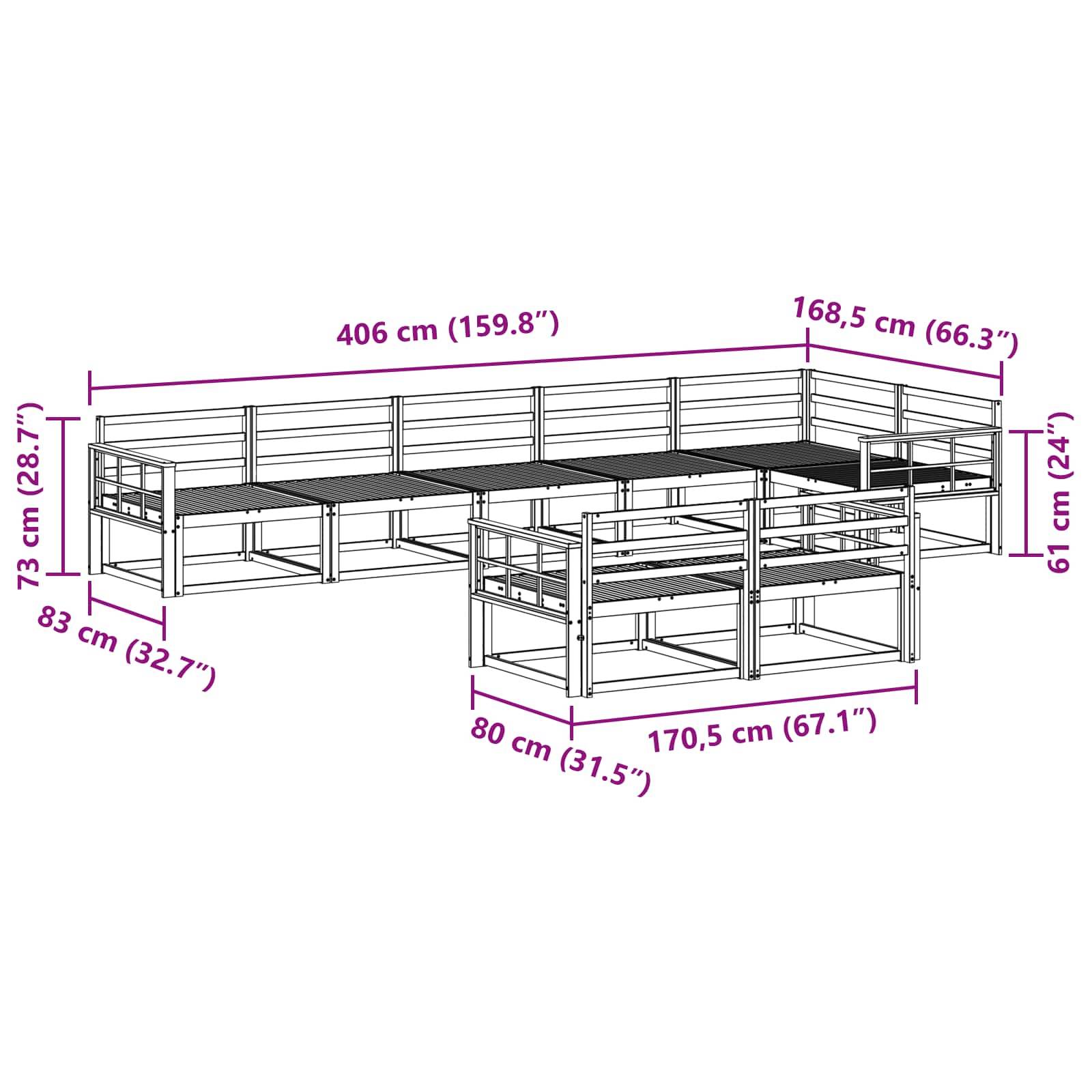 vidaXL Outdoor-Sofagarnitur 8 pcs Weiß 406 x 168,5 x 73 cm