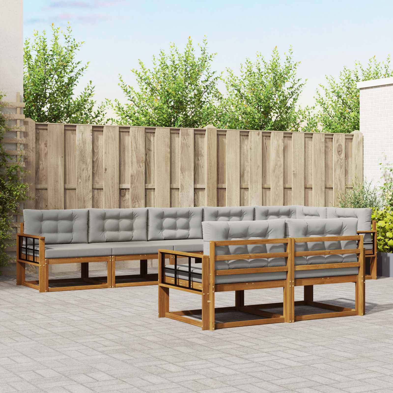 vidaXL Outdoor-Sofagarnitur mit Kissen 8 pcs Natürlich und Hellgrau
