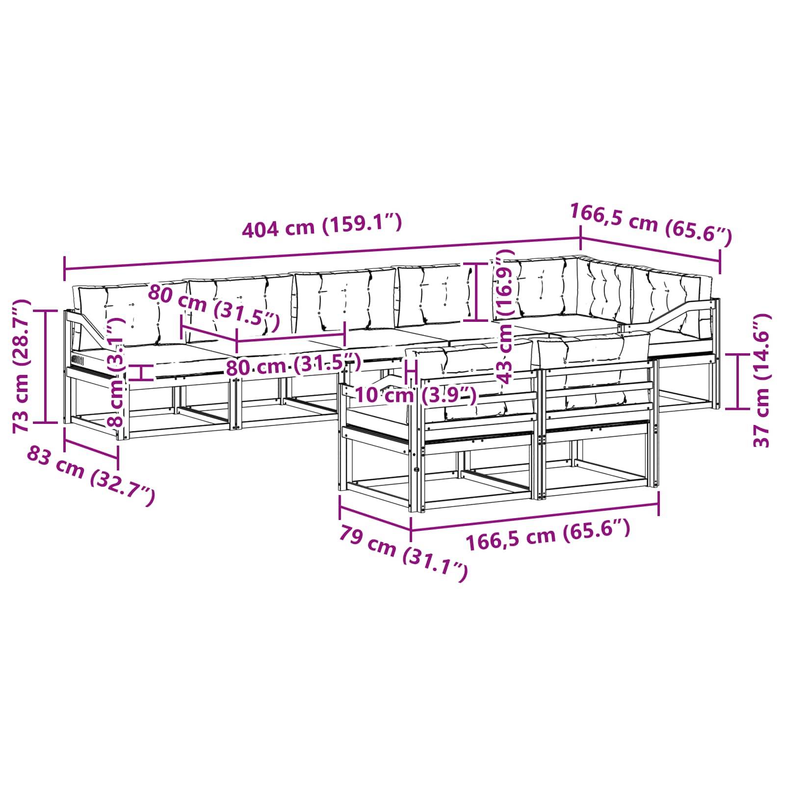 vidaXL Outdoor-Sofagarnitur mit Kissen 8 pcs Natürlich und Hellgrau