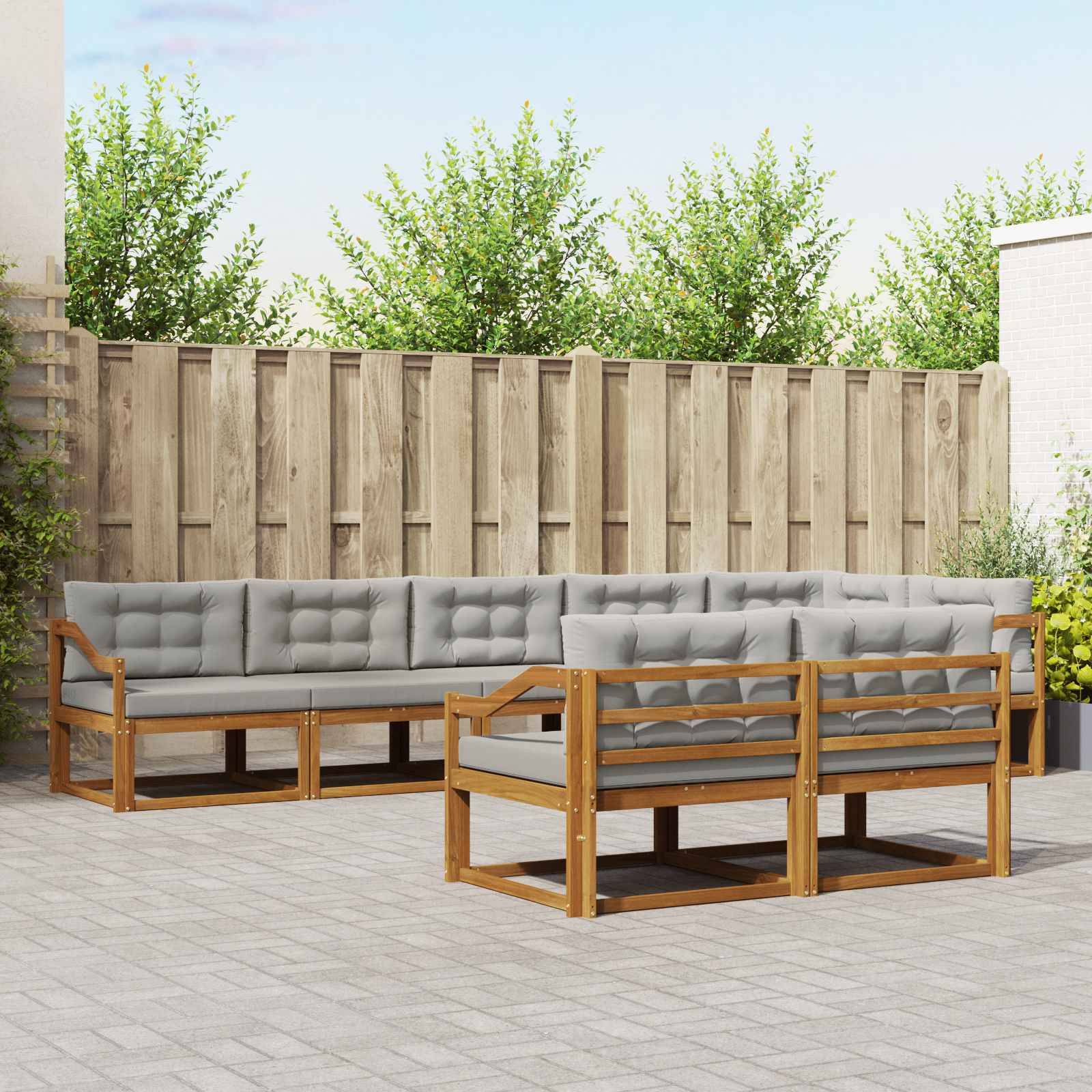 vidaXL Outdoor-Sofagarnitur mit Kissen 8 pcs Natürlich und Hellgrau