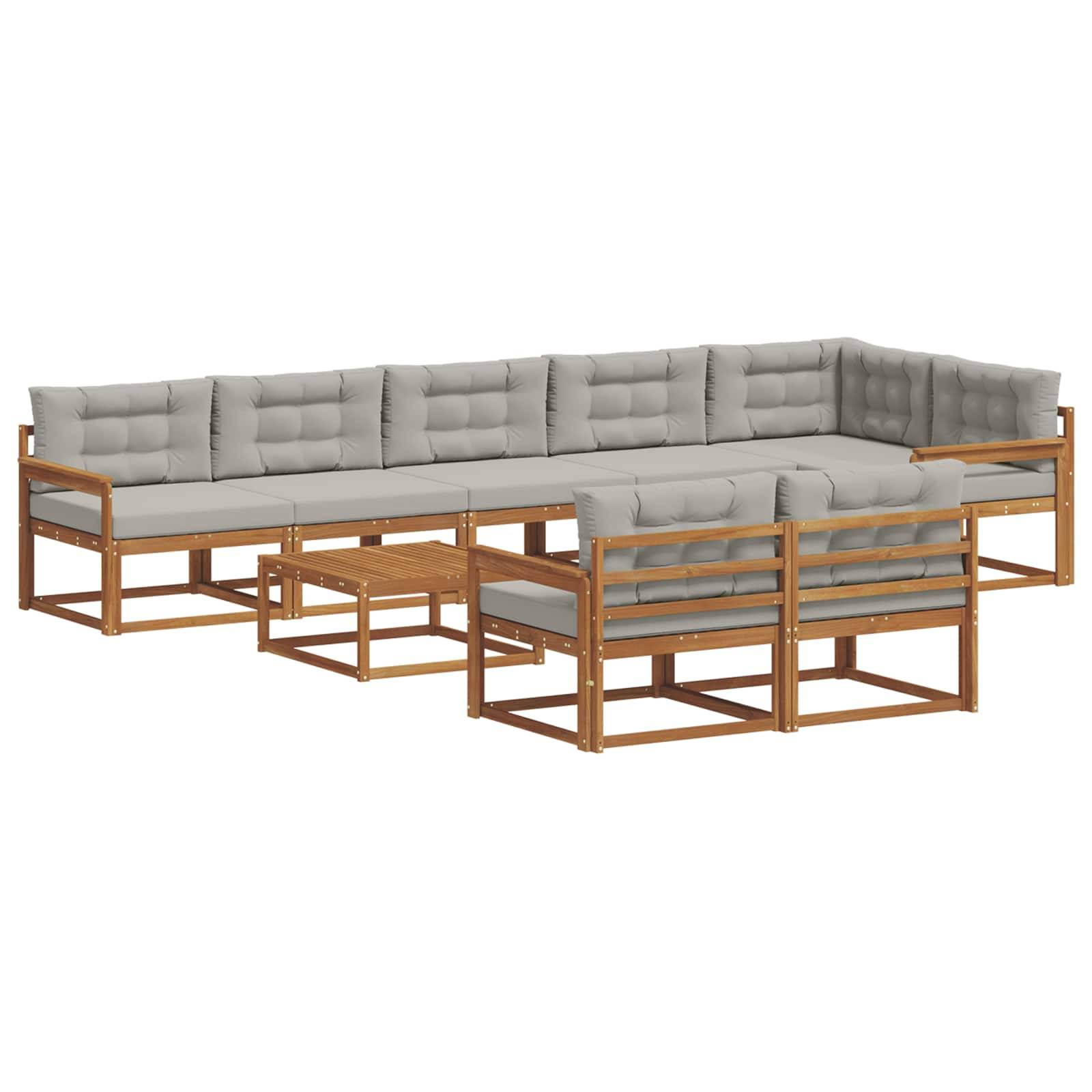 vidaXL Outdoor-Sofagarnitur mit Kissen 9 pcs Natürlich und Hellgrau