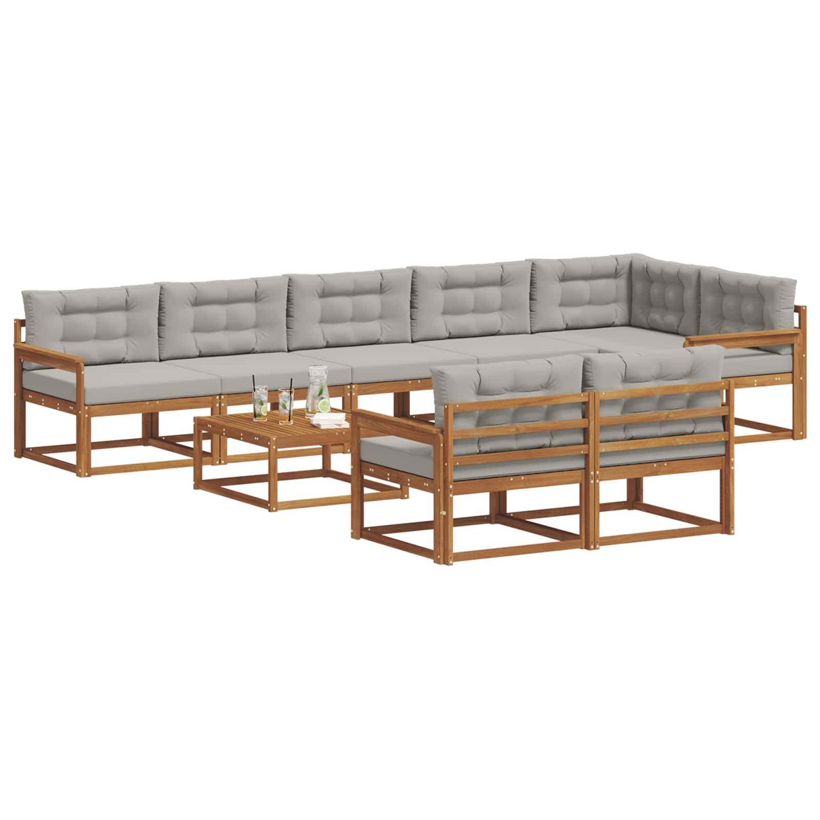 vidaXL Outdoor-Sofagarnitur mit Kissen 9 pcs Natürlich und Hellgrau