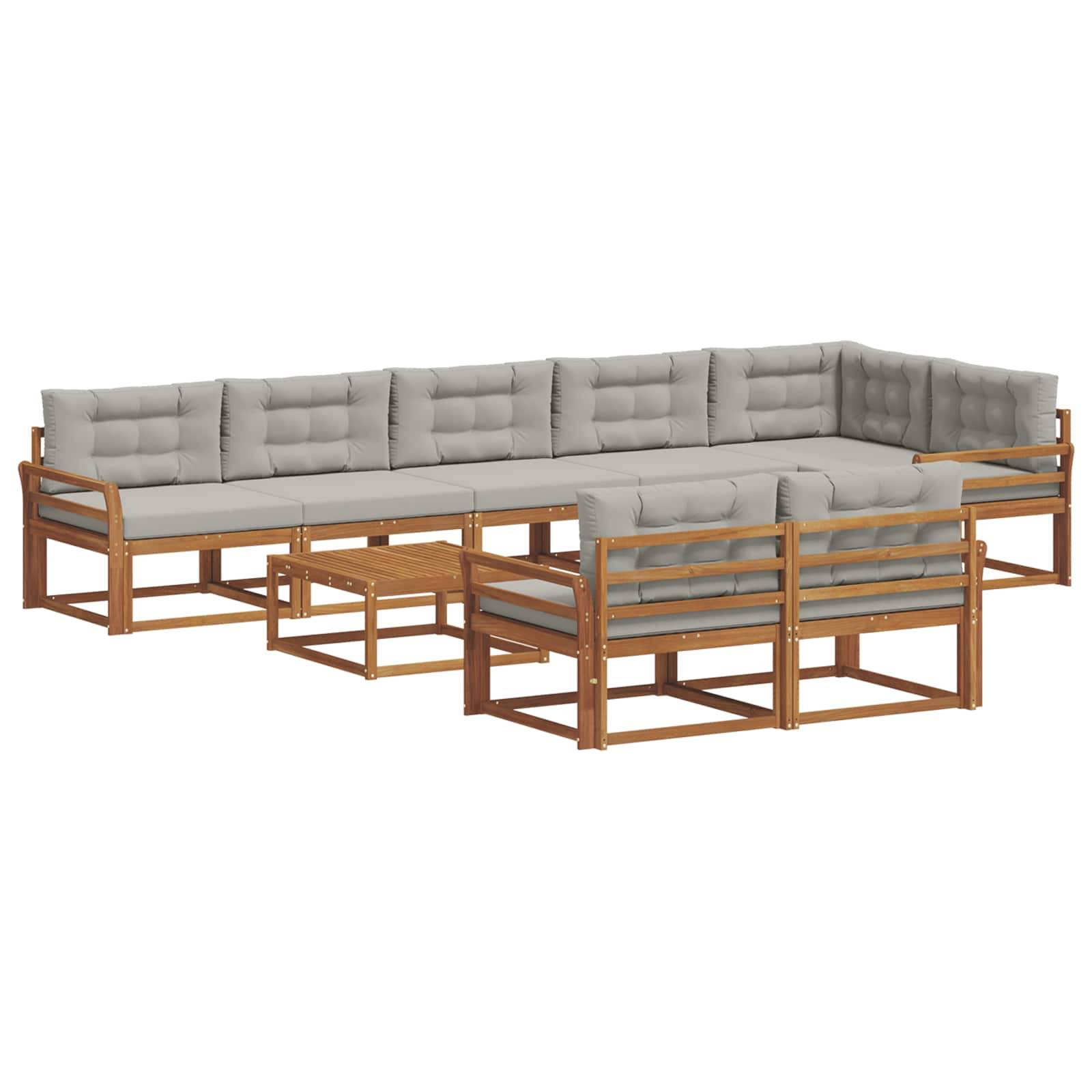 vidaXL Outdoor-Sofagarnitur mit Kissen 9 pcs Natürlich und Hellgrau