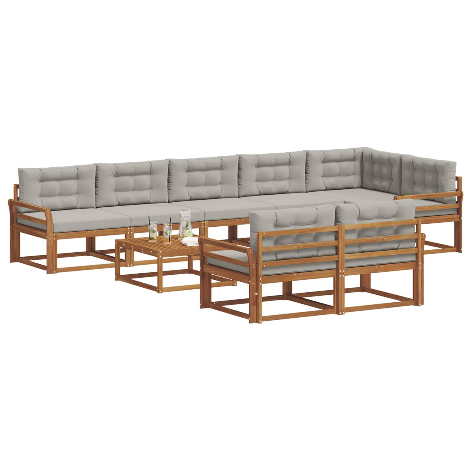 vidaXL Outdoor-Sofagarnitur mit Kissen 9 pcs Natürlich und Hellgrau