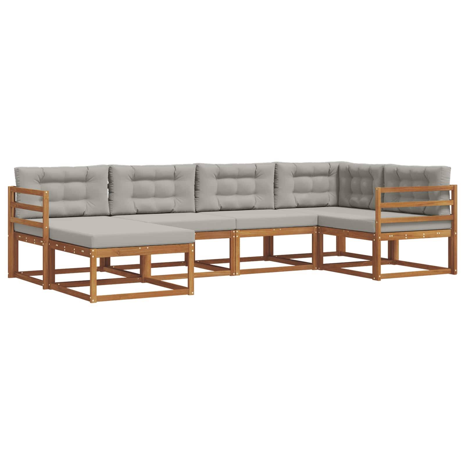 vidaXL Outdoor-Sofagarnitur mit Kissen 6 pcs Natürlich und Hellgrau