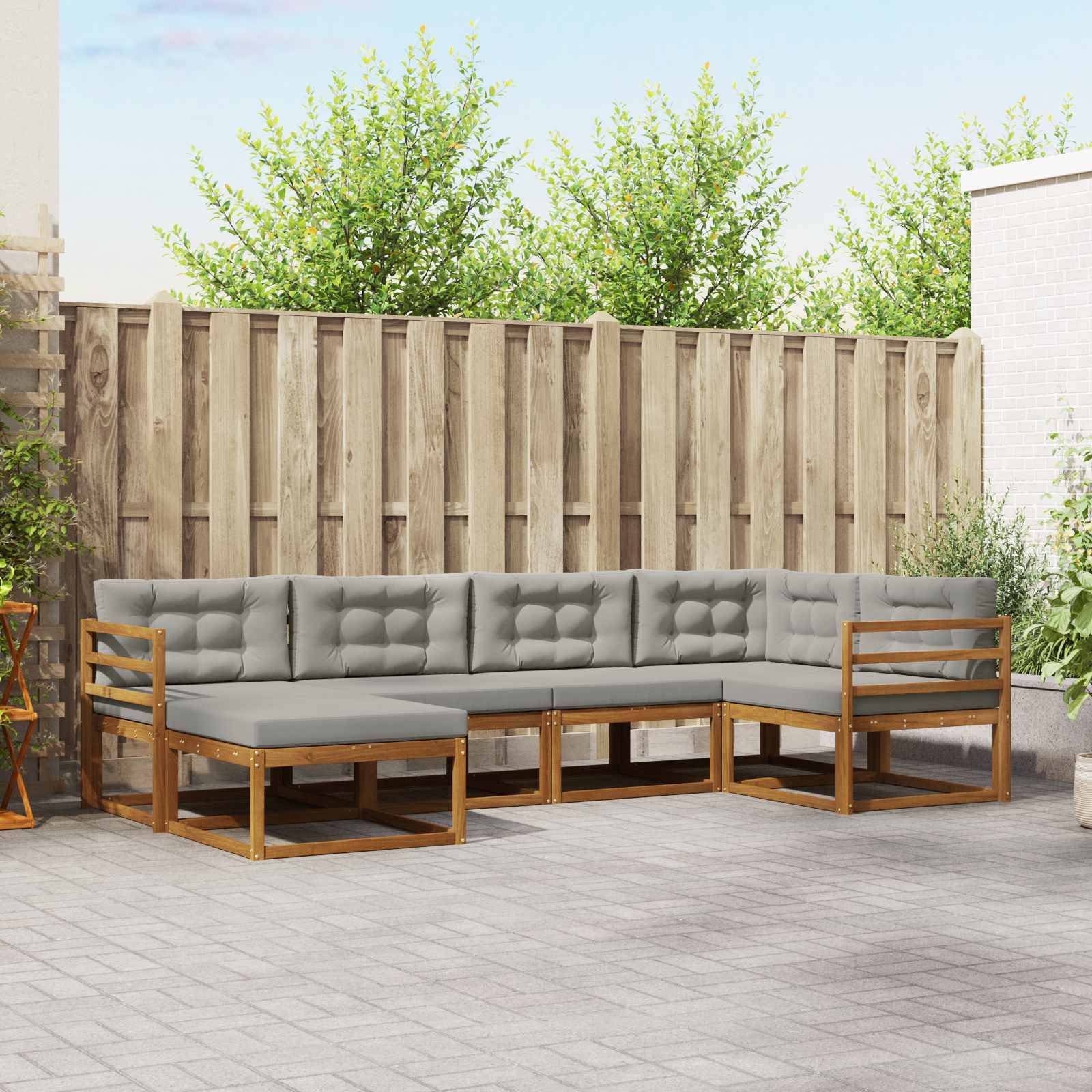 vidaXL Outdoor-Sofagarnitur mit Kissen 6 pcs Natürlich und Hellgrau