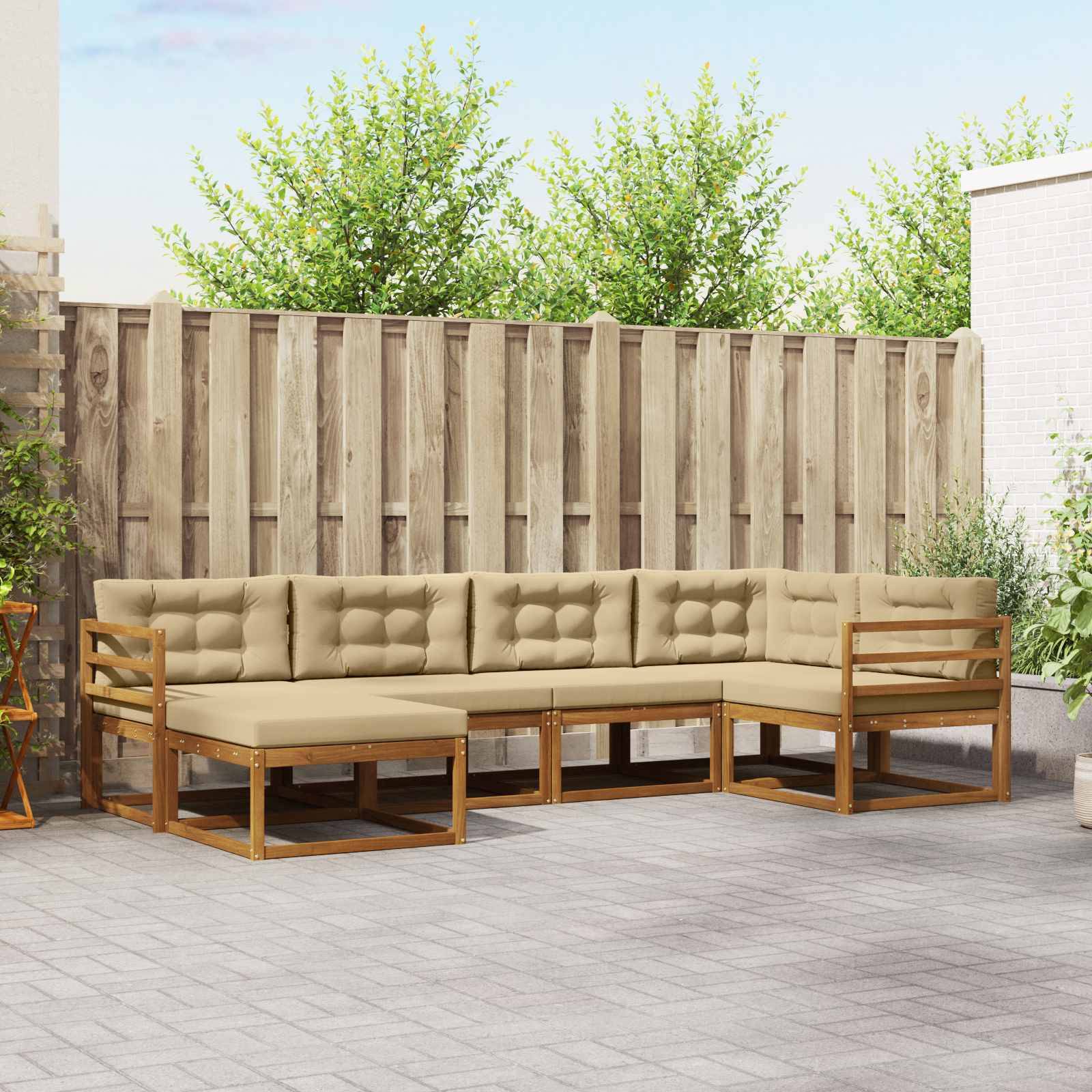 vidaXL Outdoor-Sofagarnitur mit Kissen 6 pcs Natur und Beige