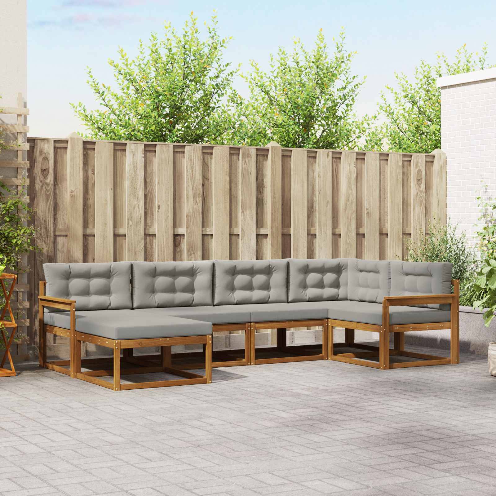 vidaXL Outdoor-Sofagarnitur mit Kissen 6 pcs Natürlich und Hellgrau