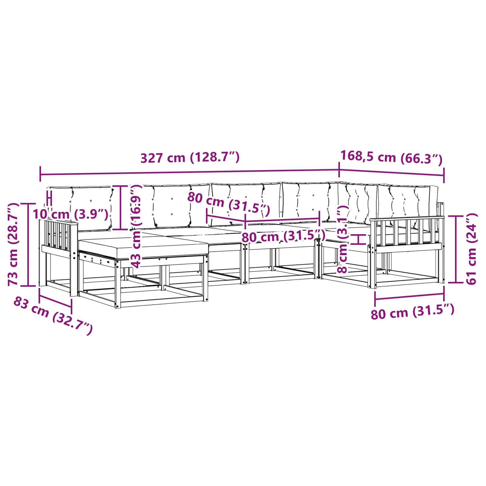 vidaXL Outdoor-Sofagarnitur mit Kissen 6 pcs Natürlich und Hellgrau