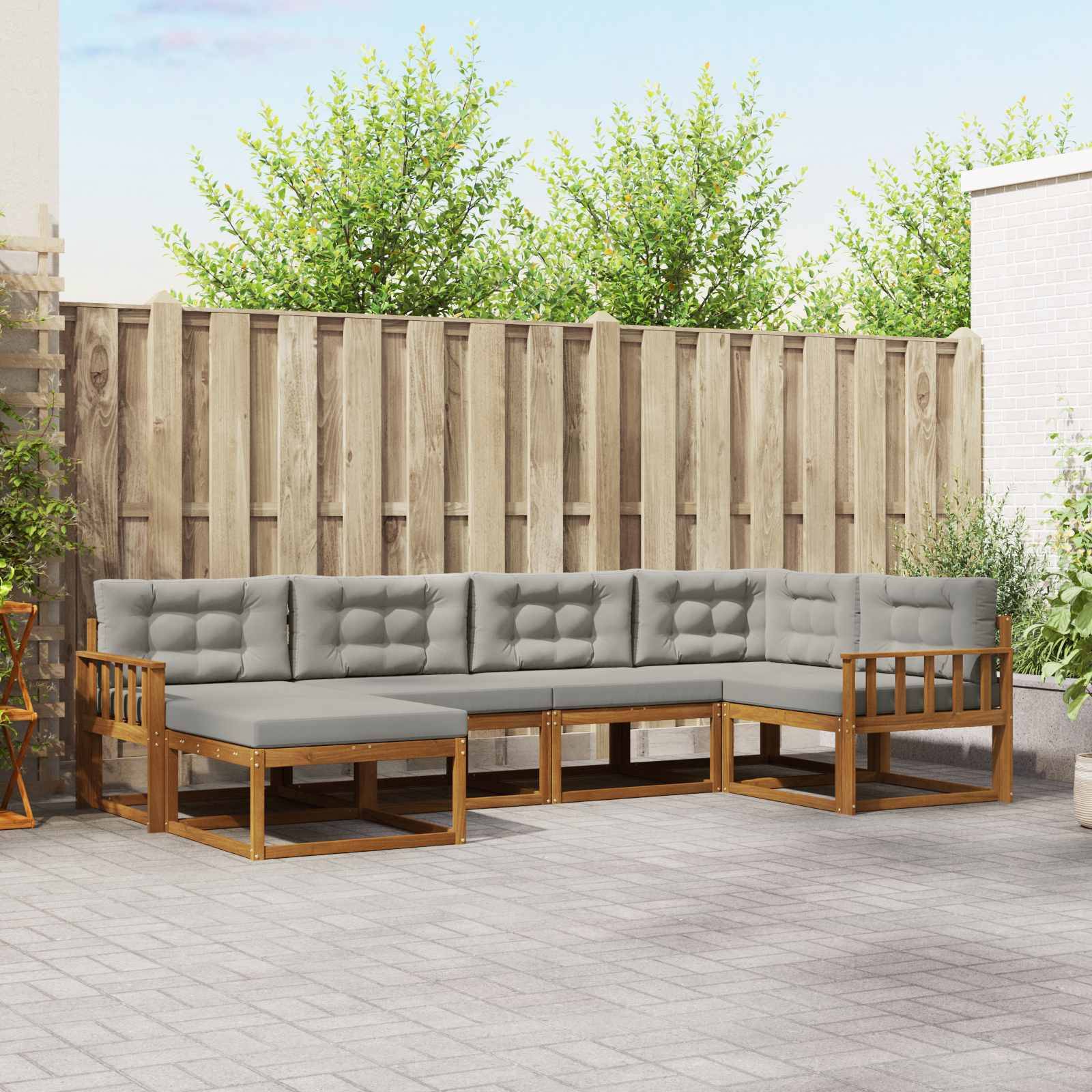 vidaXL Outdoor-Sofagarnitur mit Kissen 6 pcs Natürlich und Hellgrau