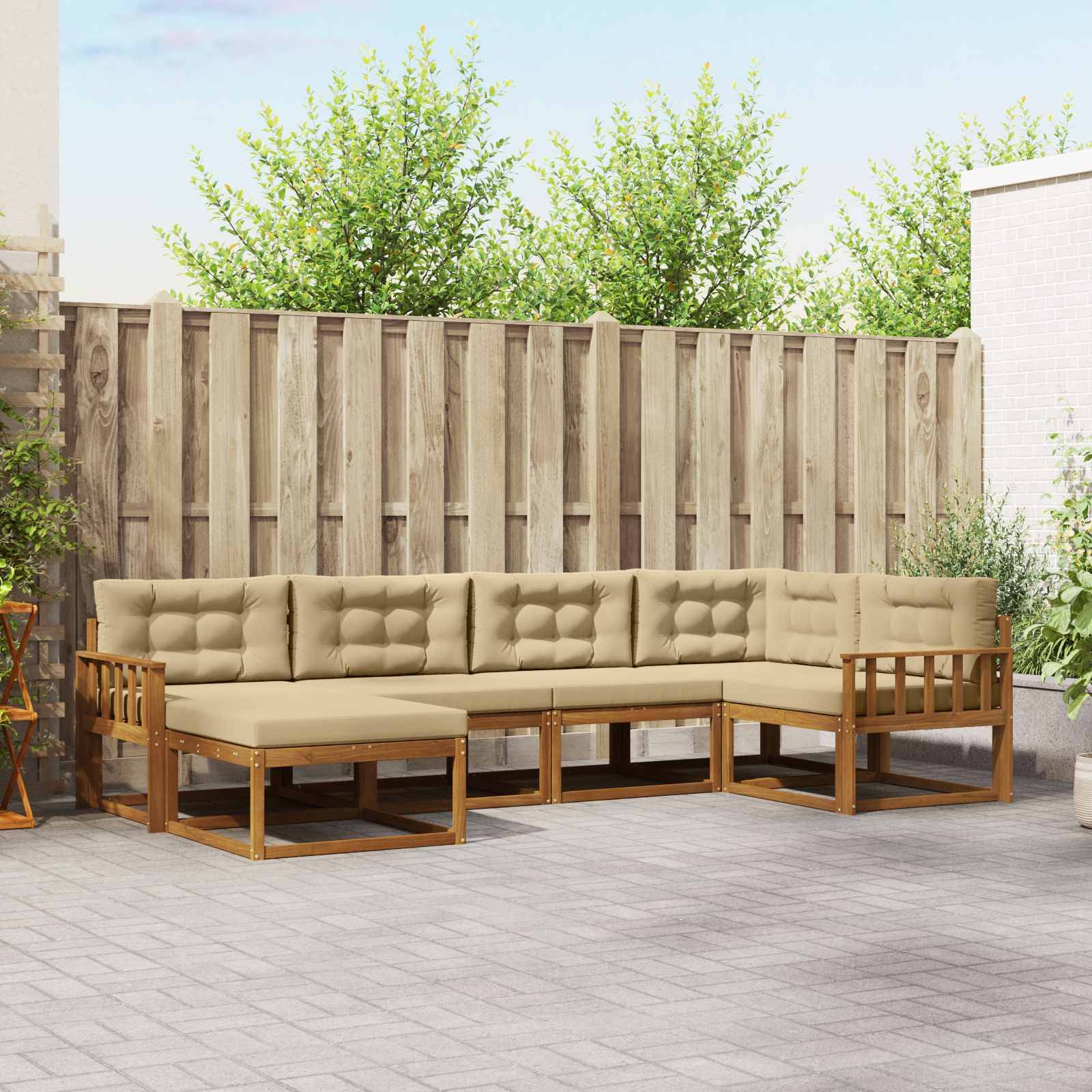 vidaXL Outdoor-Sofagarnitur mit Kissen 6 pcs Natur und Beige