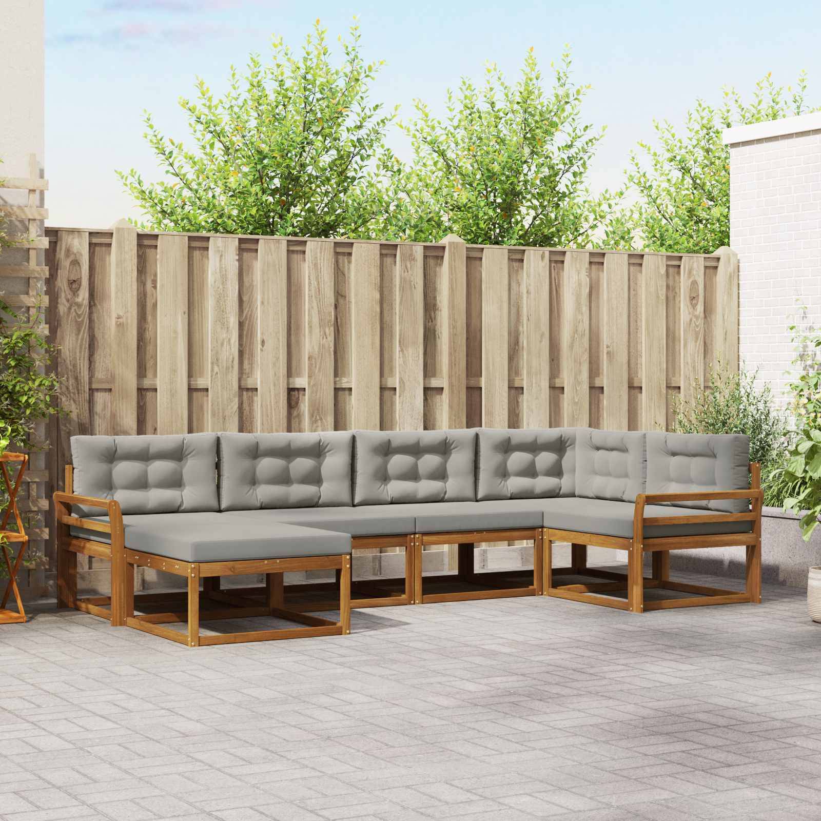 vidaXL Outdoor-Sofagarnitur mit Kissen 6 pcs Natürlich und Hellgrau