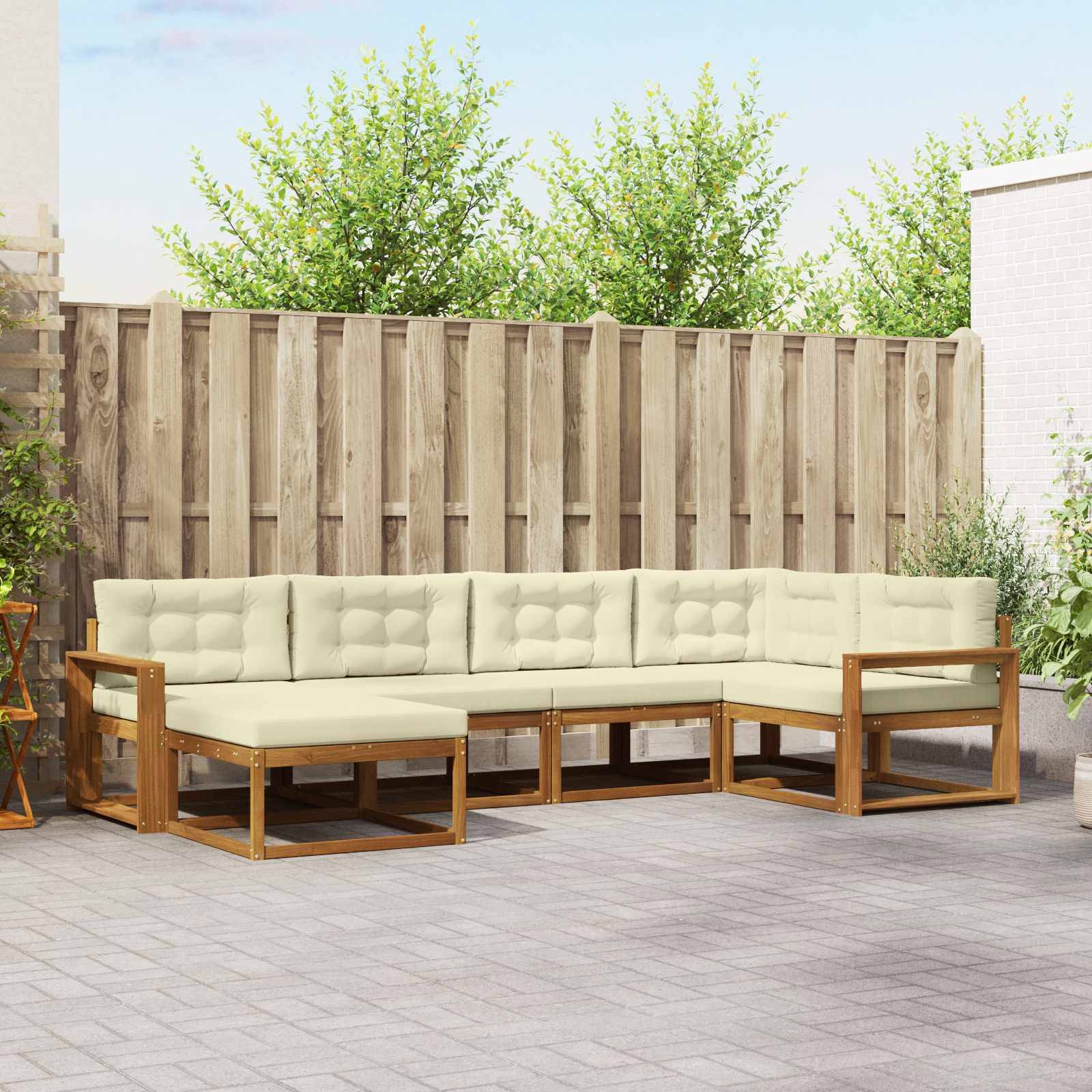 vidaXL Outdoor-Sofagarnitur mit Kissen 6 pcs Natur und Creme