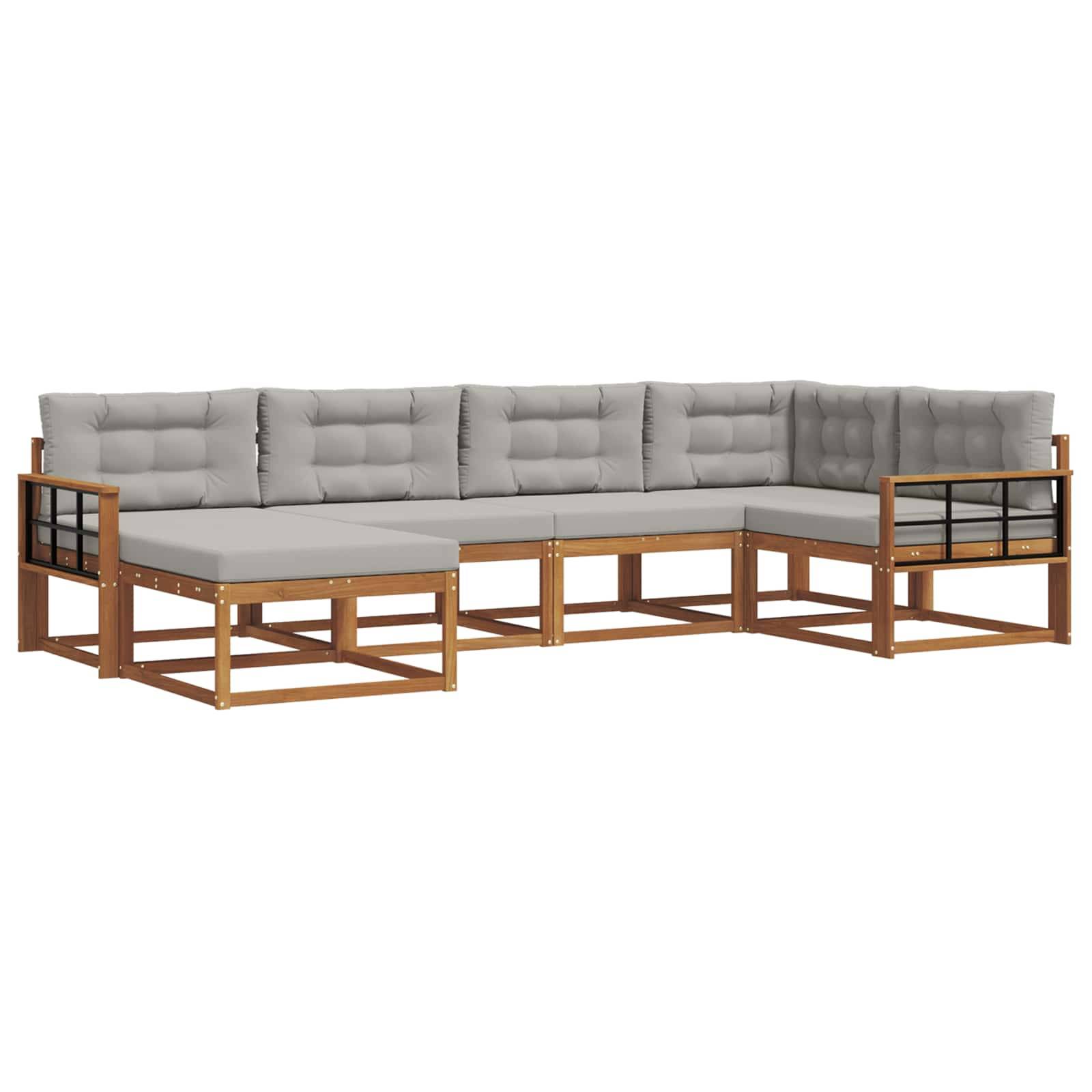 vidaXL Outdoor-Sofagarnitur mit Kissen 6 pcs Natürlich und Hellgrau