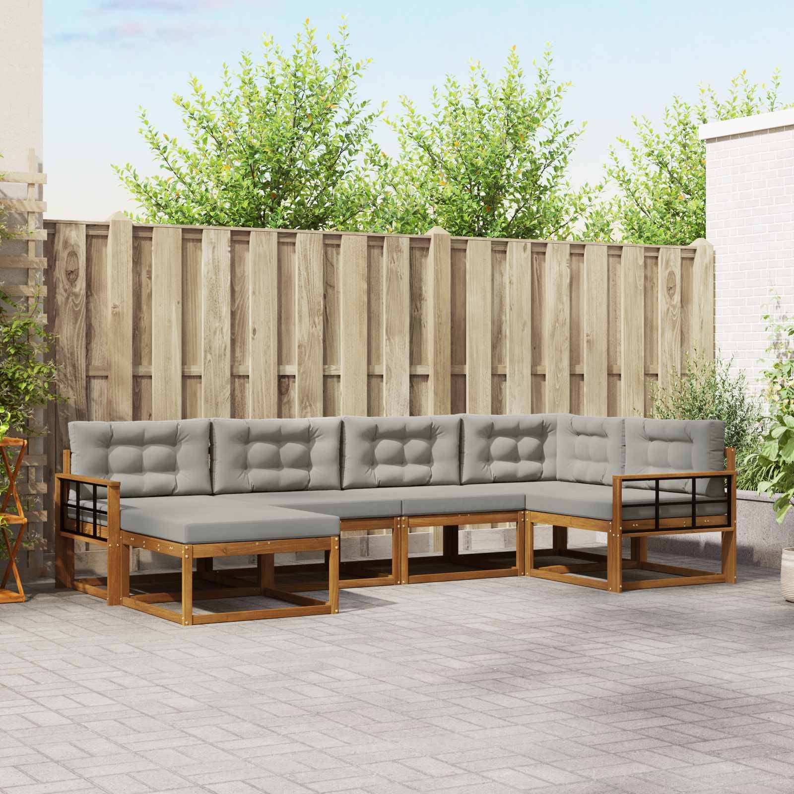 vidaXL Outdoor-Sofagarnitur mit Kissen 6 pcs Natürlich und Hellgrau