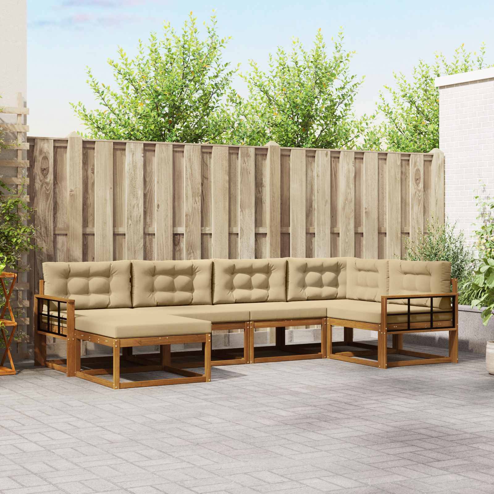 vidaXL Outdoor-Sofagarnitur mit Kissen 6 pcs Natur und Beige