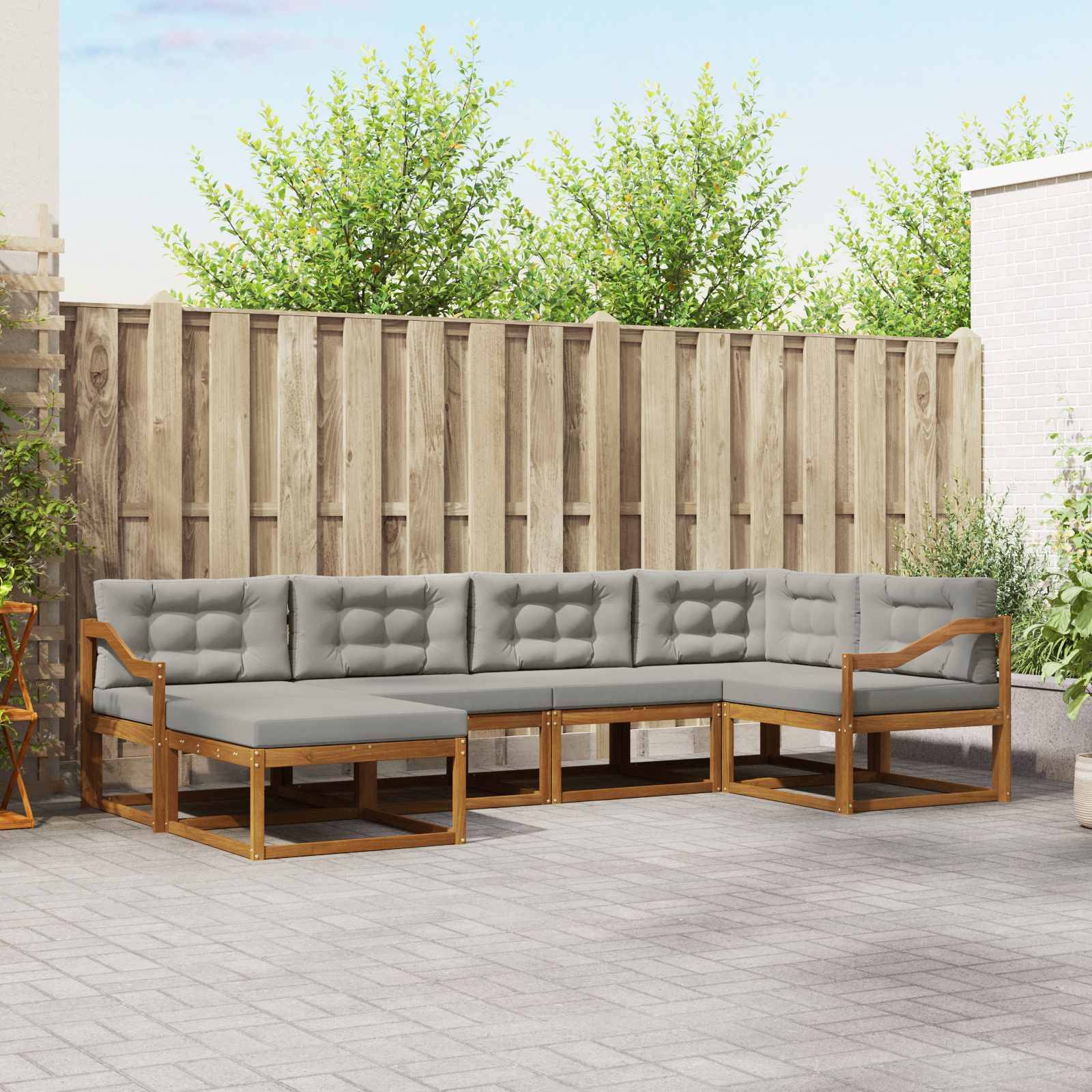 vidaXL Outdoor-Sofagarnitur mit Kissen 6 pcs Natürlich und Hellgrau