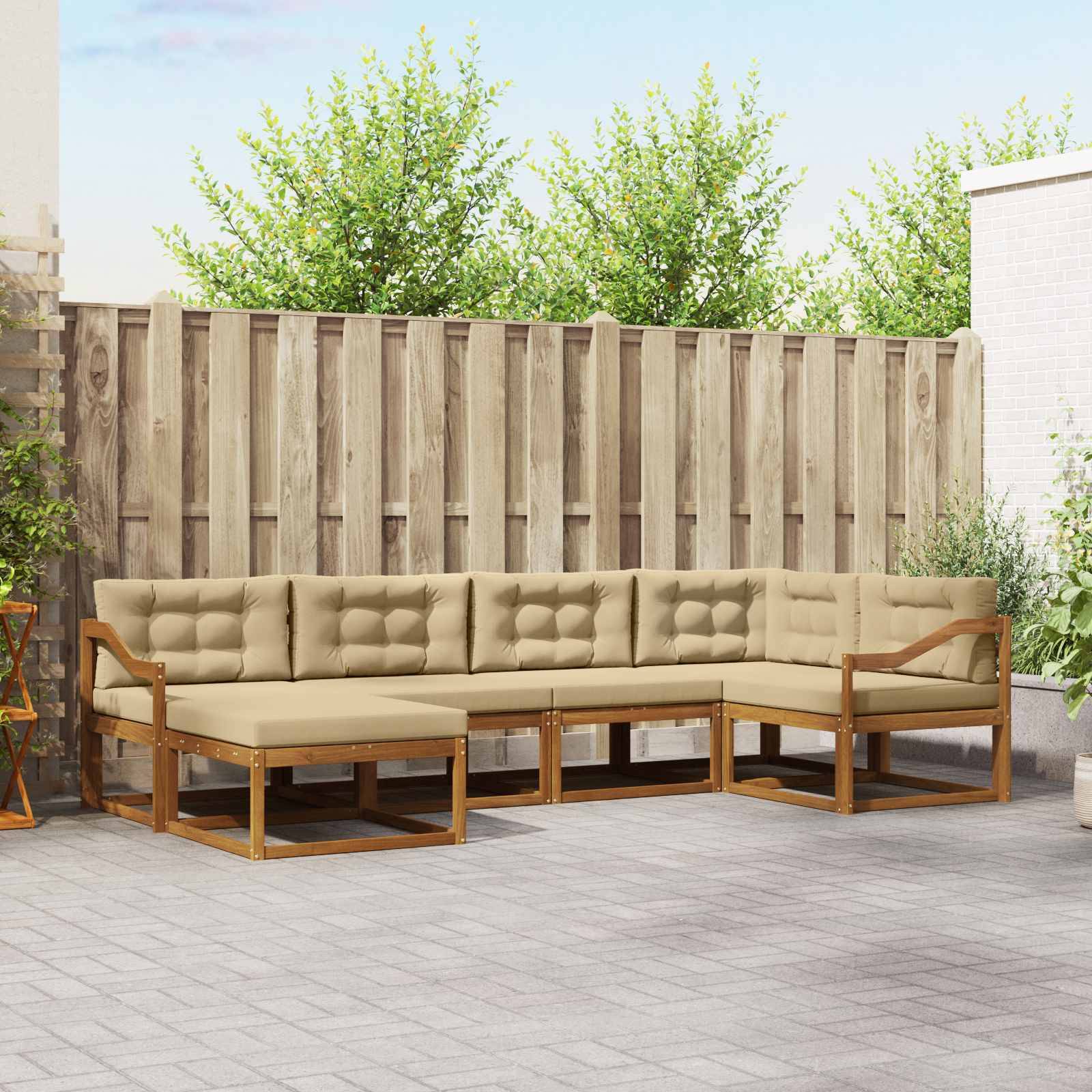 vidaXL Outdoor-Sofagarnitur mit Kissen 6 pcs Natur und Beige