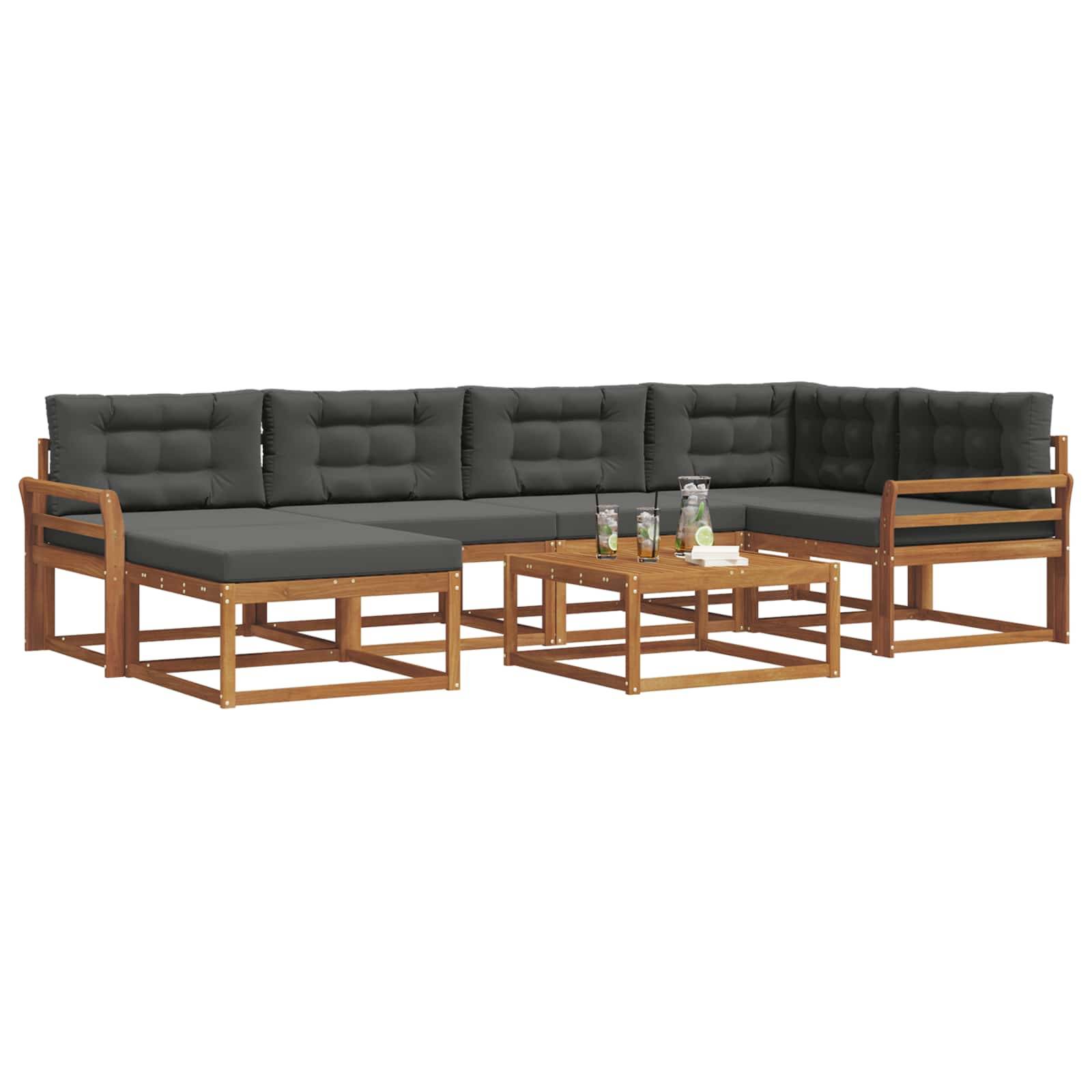 vidaXL Outdoor-Sofagarnitur mit Kissen 7 pcs Natur und Anthrazit