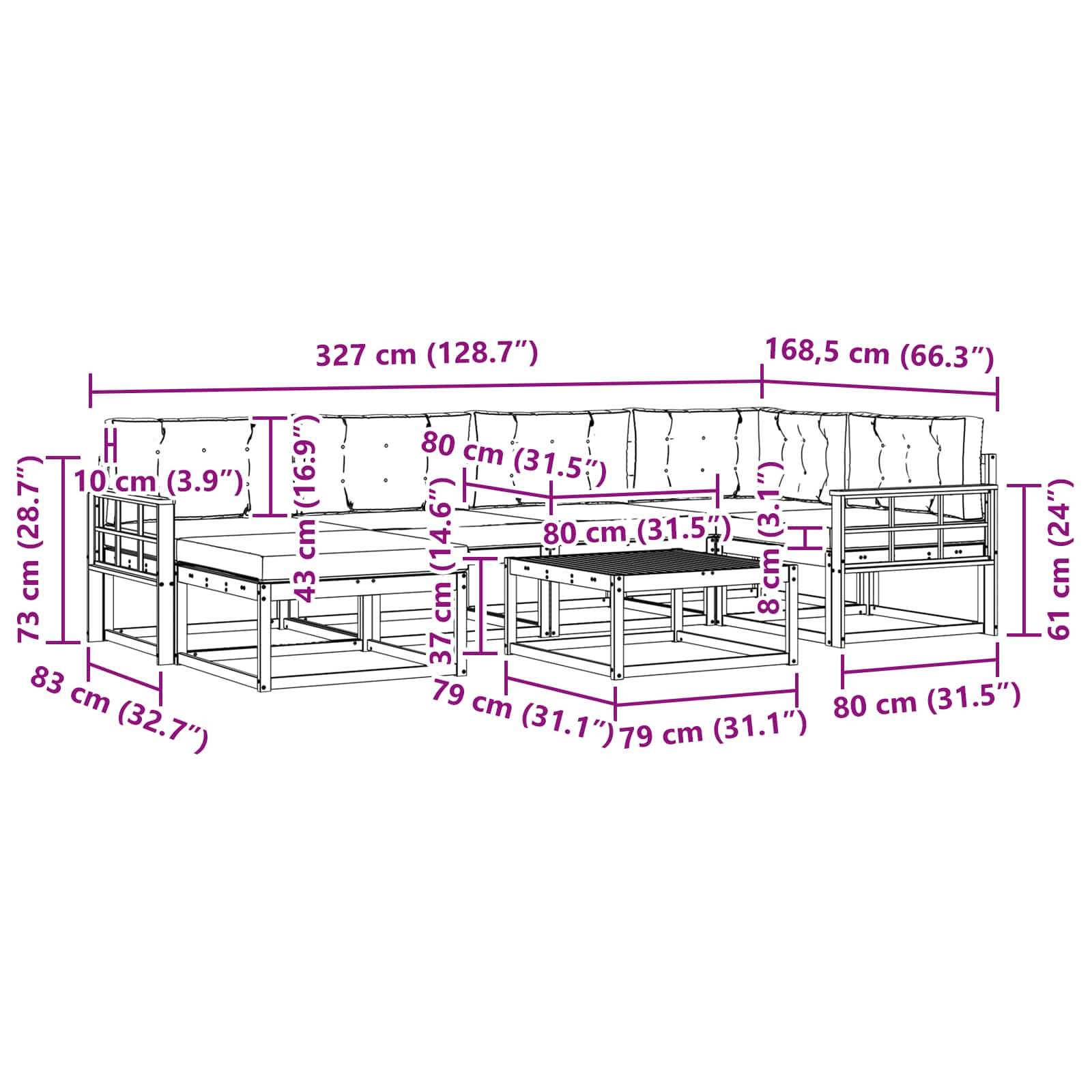 vidaXL Outdoor-Sofagarnitur 7 pcs Weiß und Creme