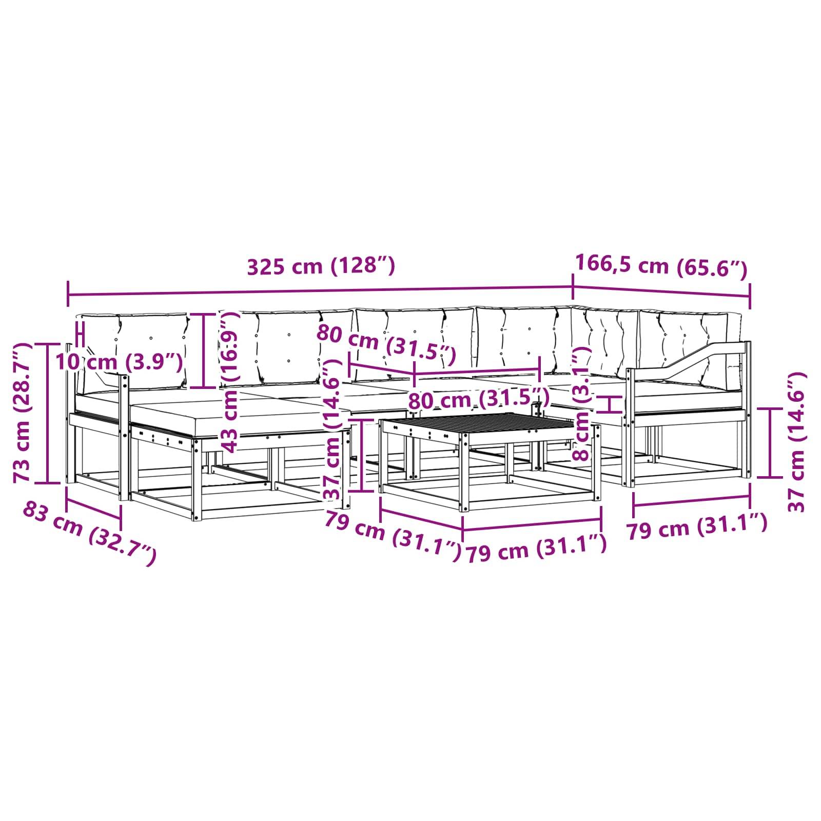 vidaXL Outdoor-Sofagarnitur 7 pcs Weiß und Creme