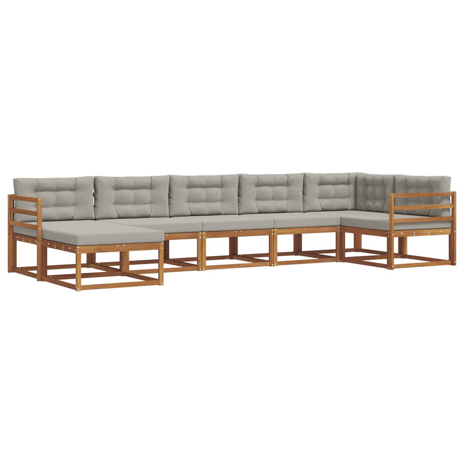 vidaXL Outdoor-Sofagarnitur mit Kissen 7 pcs Natürlich und Hellgrau