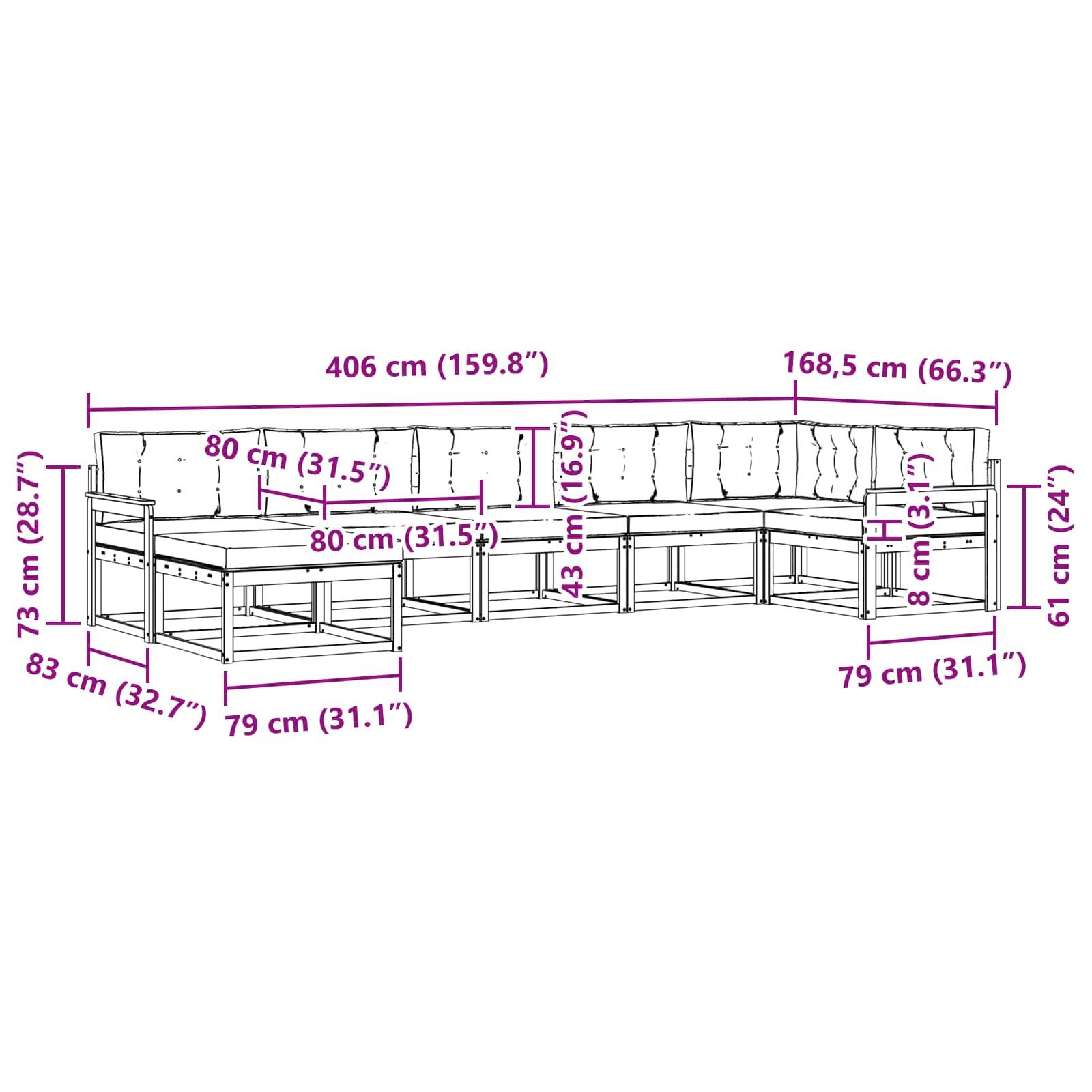 vidaXL Outdoor-Sofagarnitur mit Kissen 7 pcs Weiß und Creme