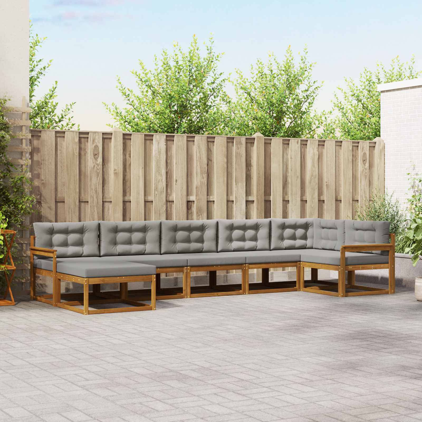 vidaXL Outdoor-Sofagarnitur mit Kissen 7 pcs Natürlich und Hellgrau