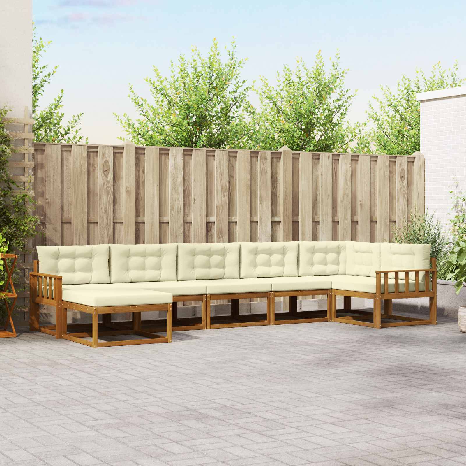 vidaXL Outdoor-Sofagarnitur mit Kissen 7 pcs Natur und Creme