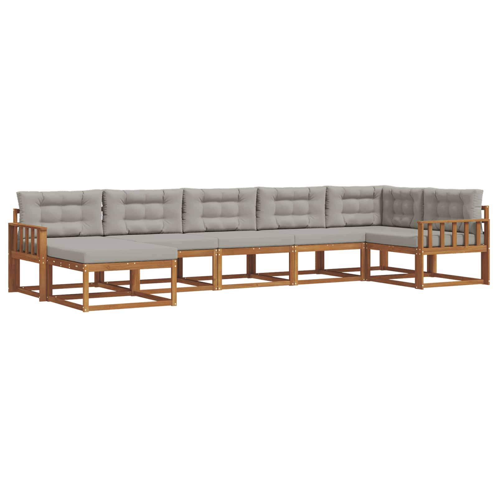 vidaXL Outdoor-Sofagarnitur mit Kissen 7 pcs Natürlich und Hellgrau