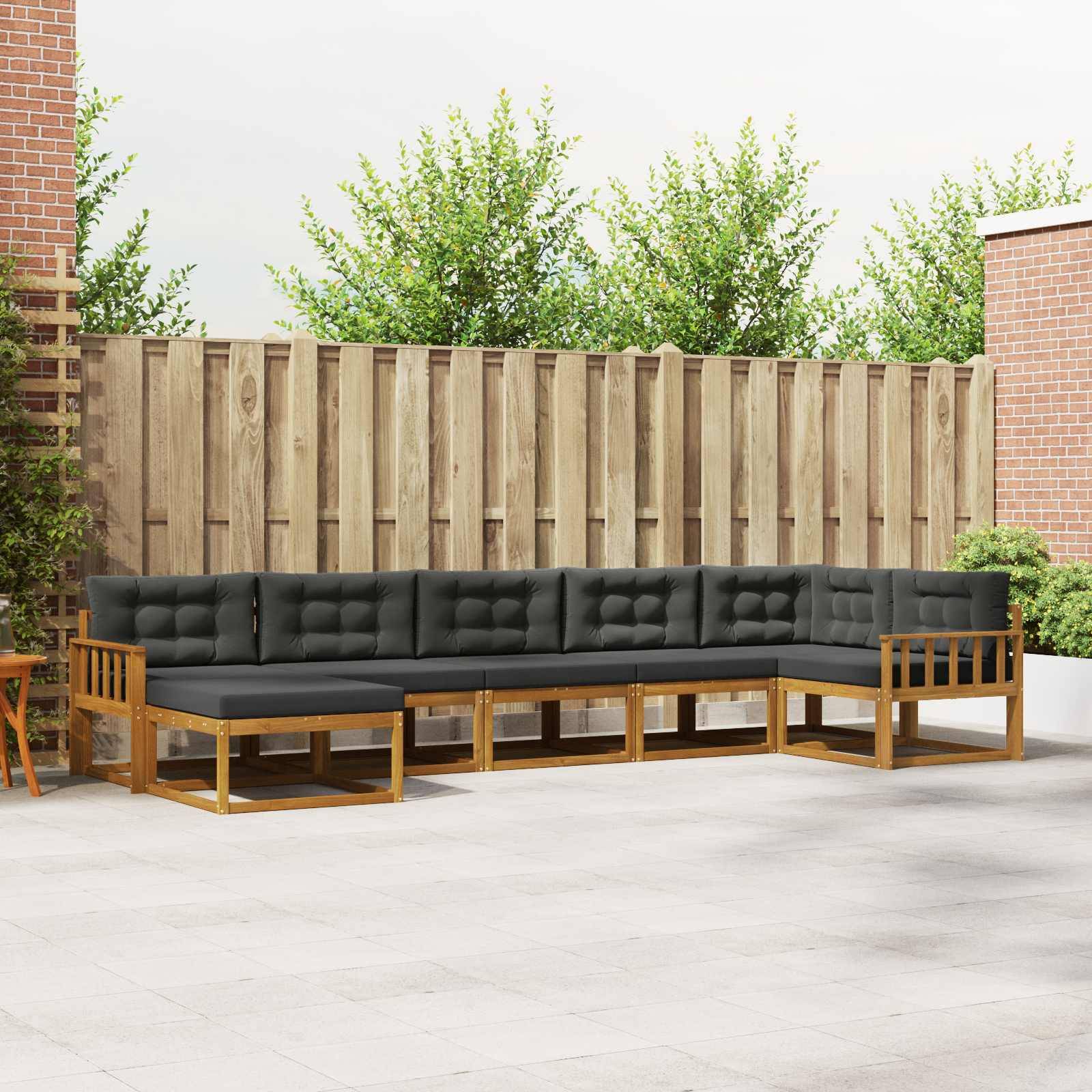 vidaXL Outdoor-Sofagarnitur mit Kissen 7 pcs Natur und Anthrazit