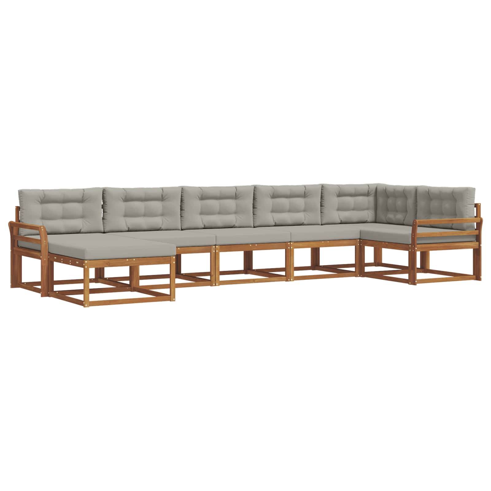 vidaXL Outdoor-Sofagarnitur mit Kissen 7 pcs Natürlich und Hellgrau