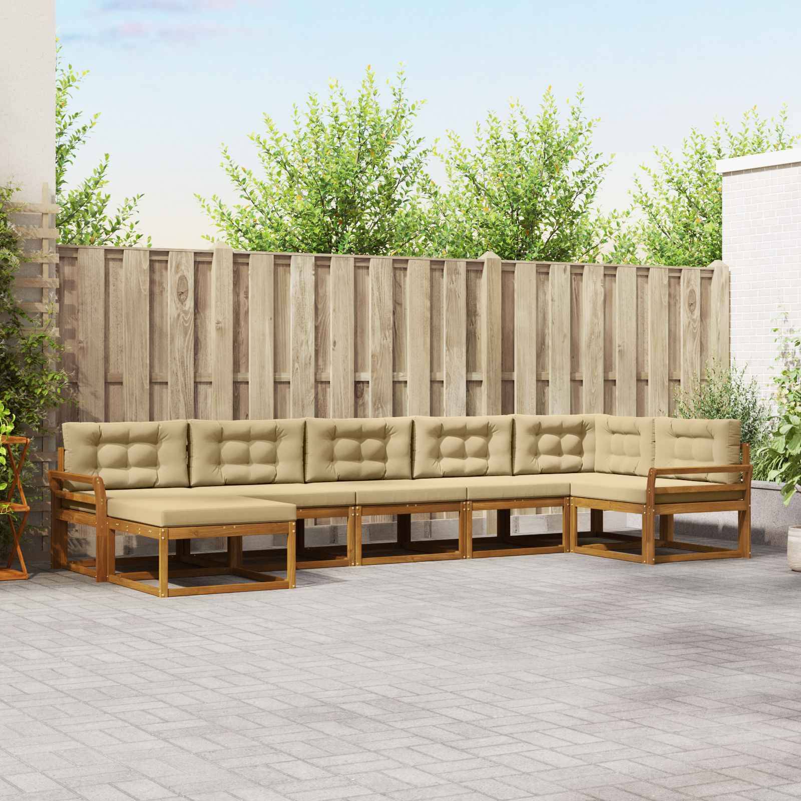 vidaXL Outdoor-Sofagarnitur mit Kissen 7 pcs Natur und Beige