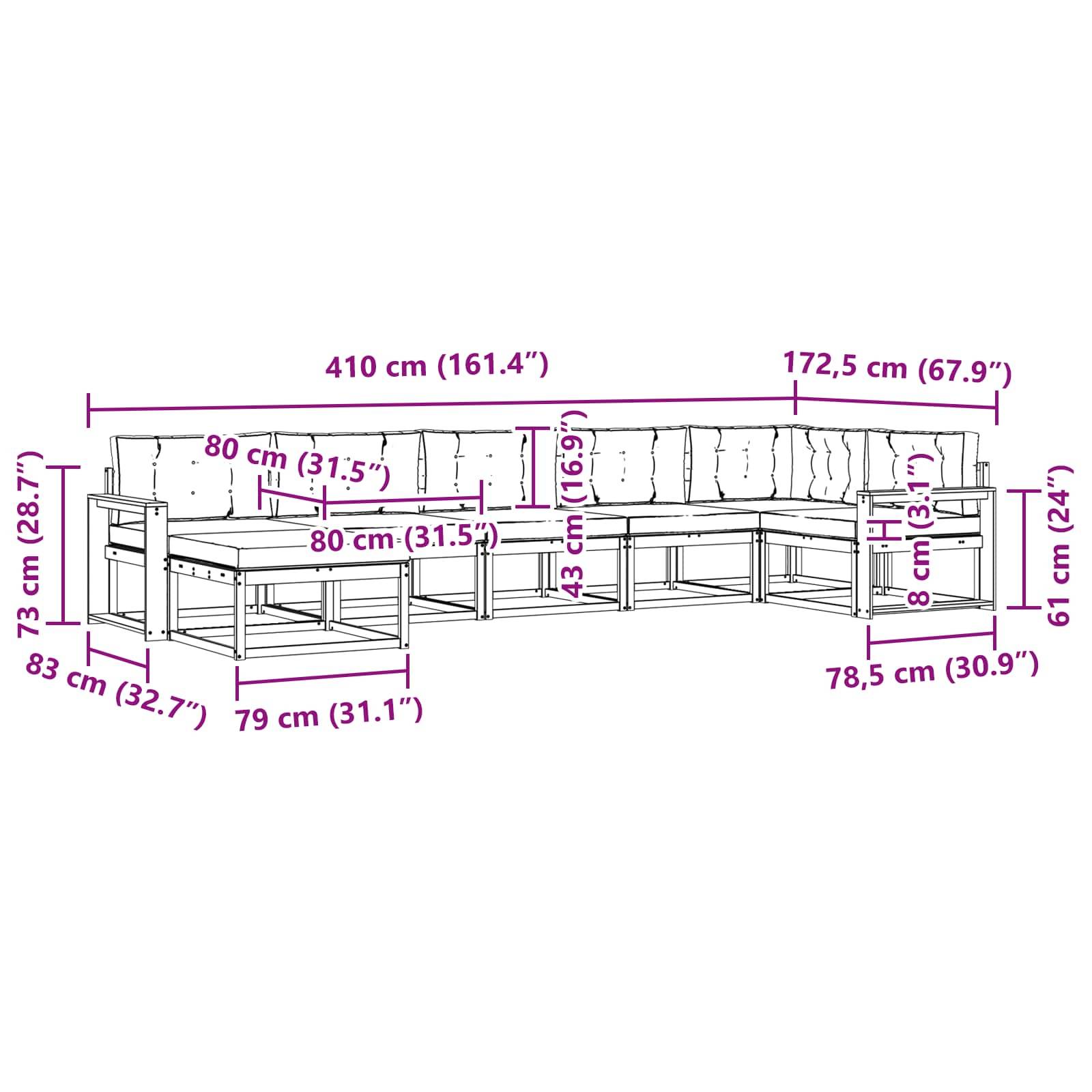 vidaXL Outdoor-Sofagarnitur mit Kissen 7 pcs Natürlich und Hellgrau