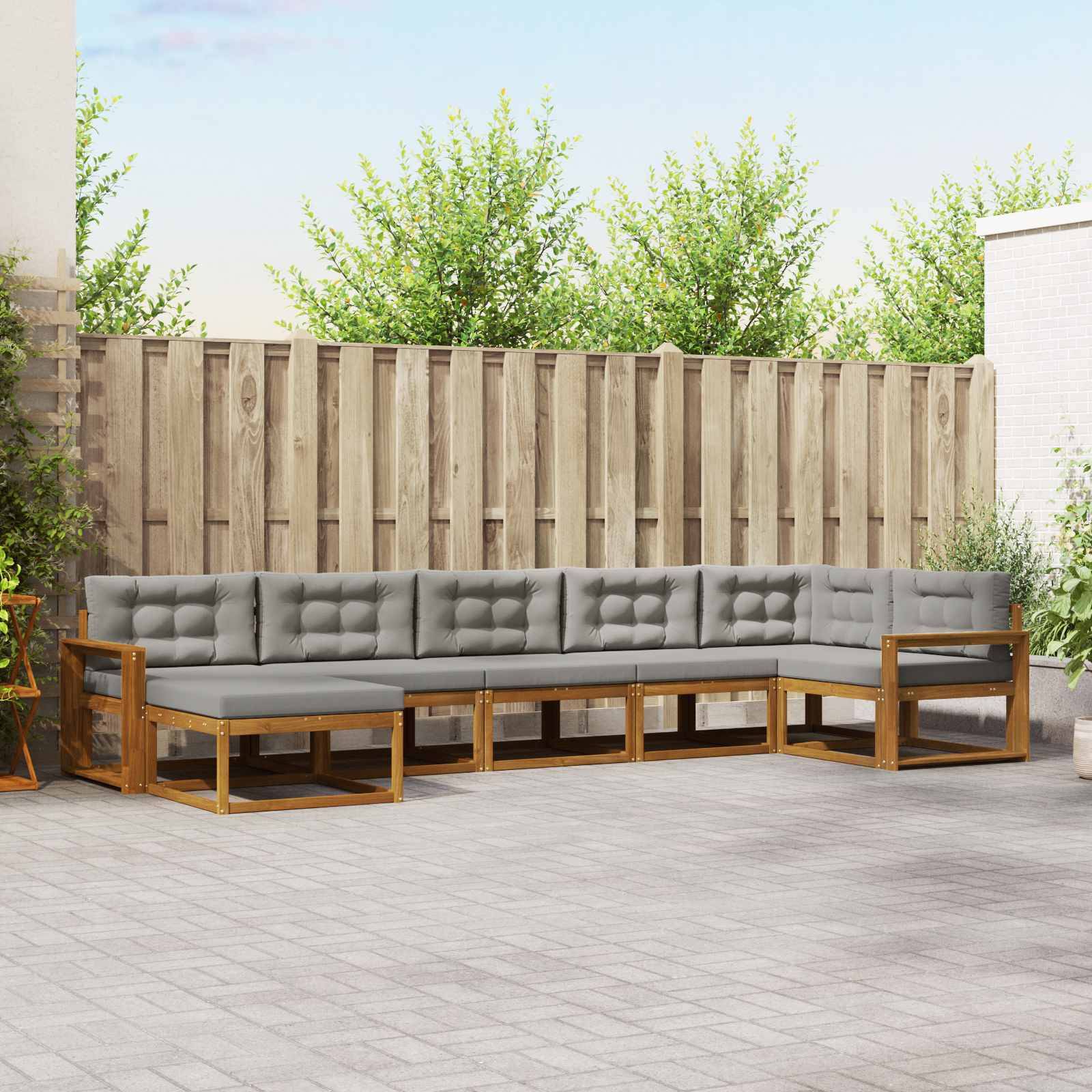 vidaXL Outdoor-Sofagarnitur mit Kissen 7 pcs Natürlich und Hellgrau
