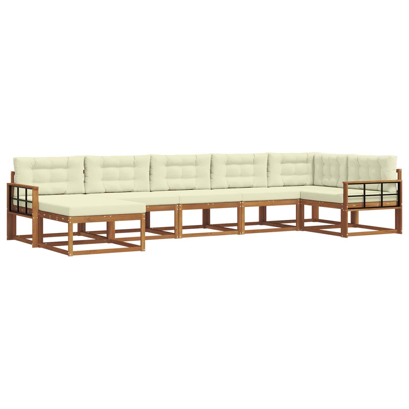 vidaXL Outdoor-Sofagarnitur mit Kissen 7 pcs Natur und Creme
