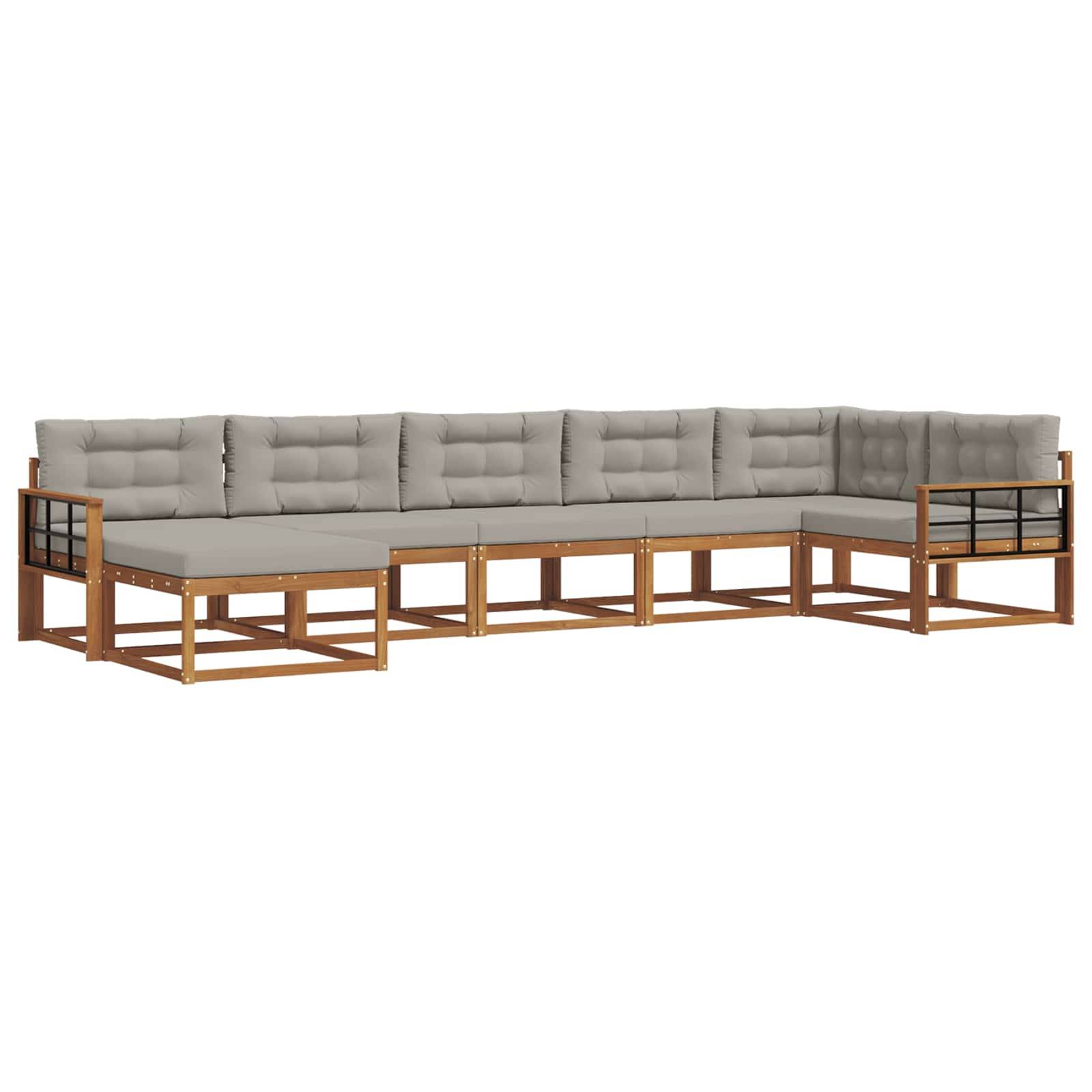 vidaXL Outdoor-Sofagarnitur mit Kissen 7 pcs Natürlich und Hellgrau