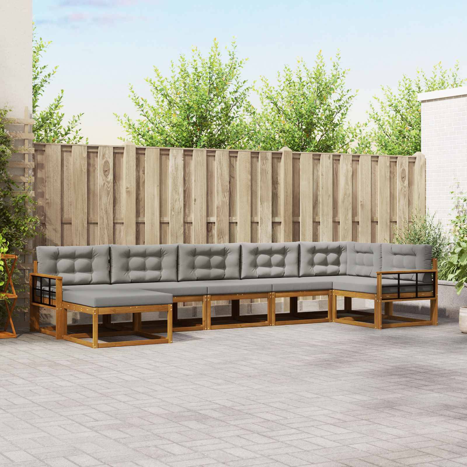 vidaXL Outdoor-Sofagarnitur mit Kissen 7 pcs Natürlich und Hellgrau