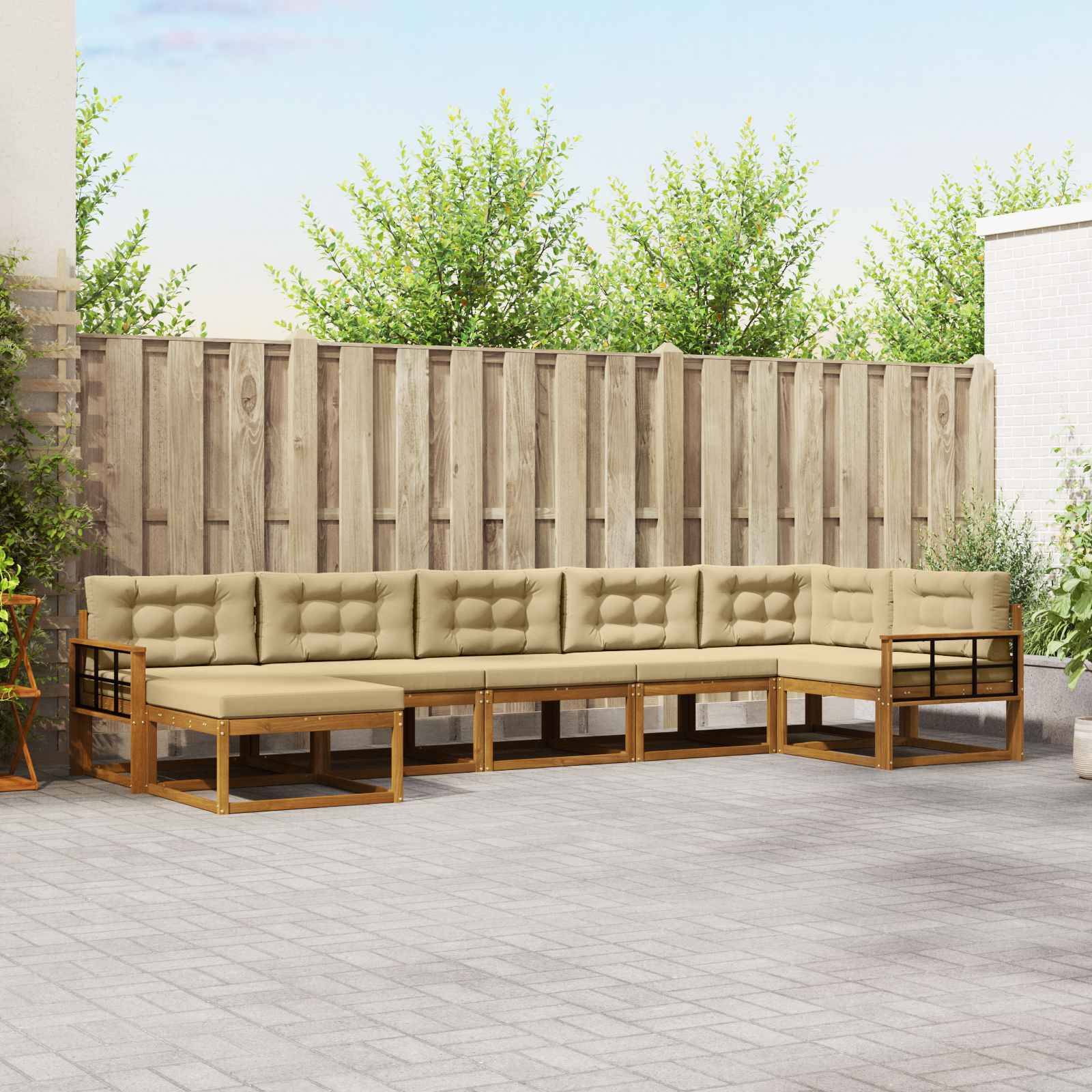 vidaXL Outdoor-Sofagarnitur mit Kissen 7 pcs Natur und Beige