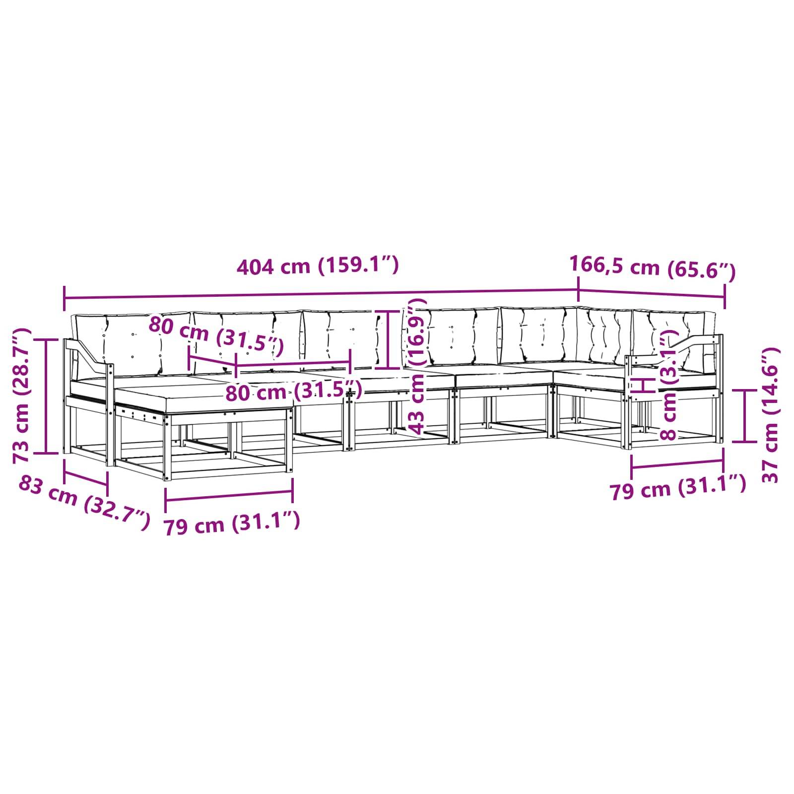vidaXL Outdoor-Sofagarnitur mit Kissen 7 pcs Weiß und Anthrazit