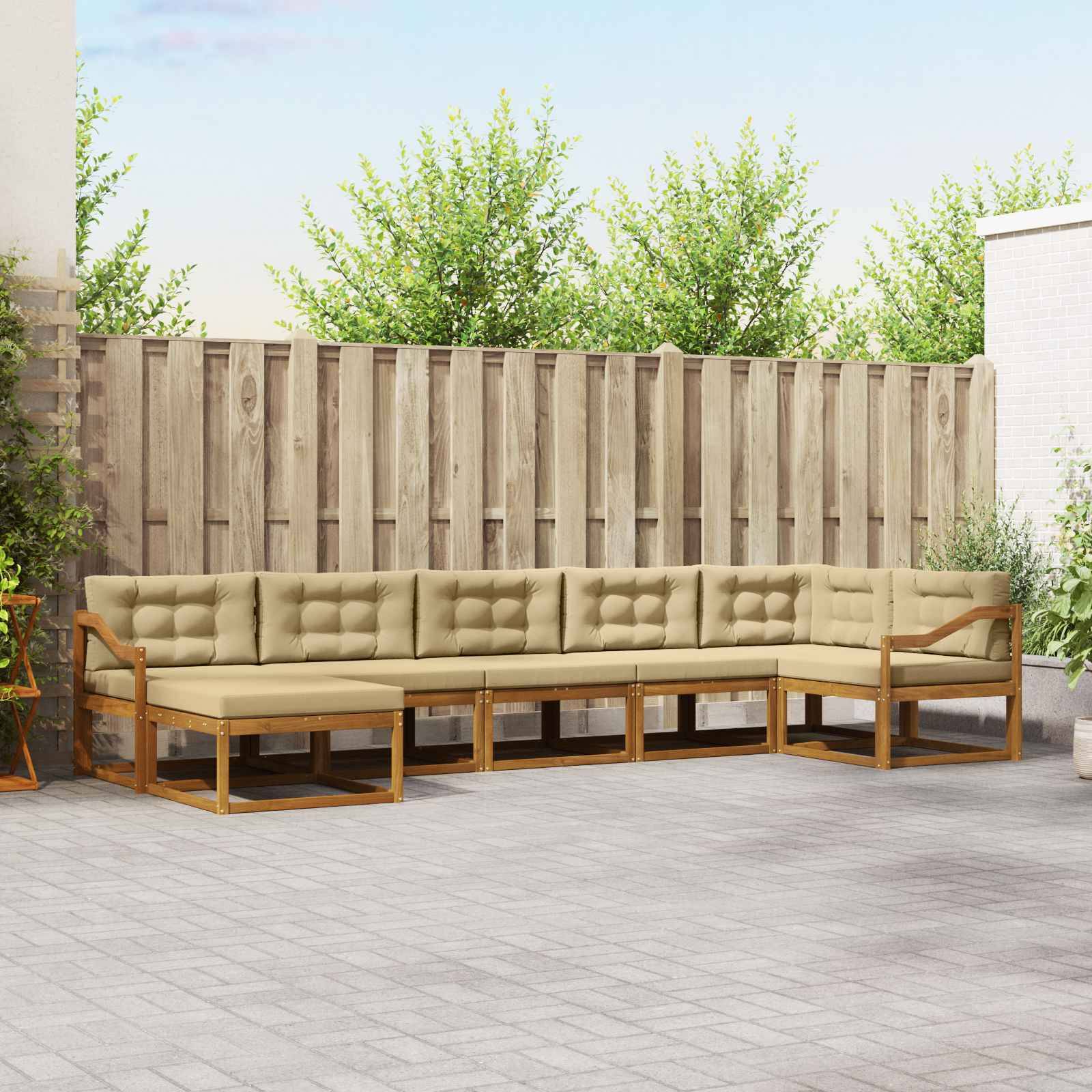 vidaXL Outdoor-Sofagarnitur mit Kissen 7 pcs Natur und Beige