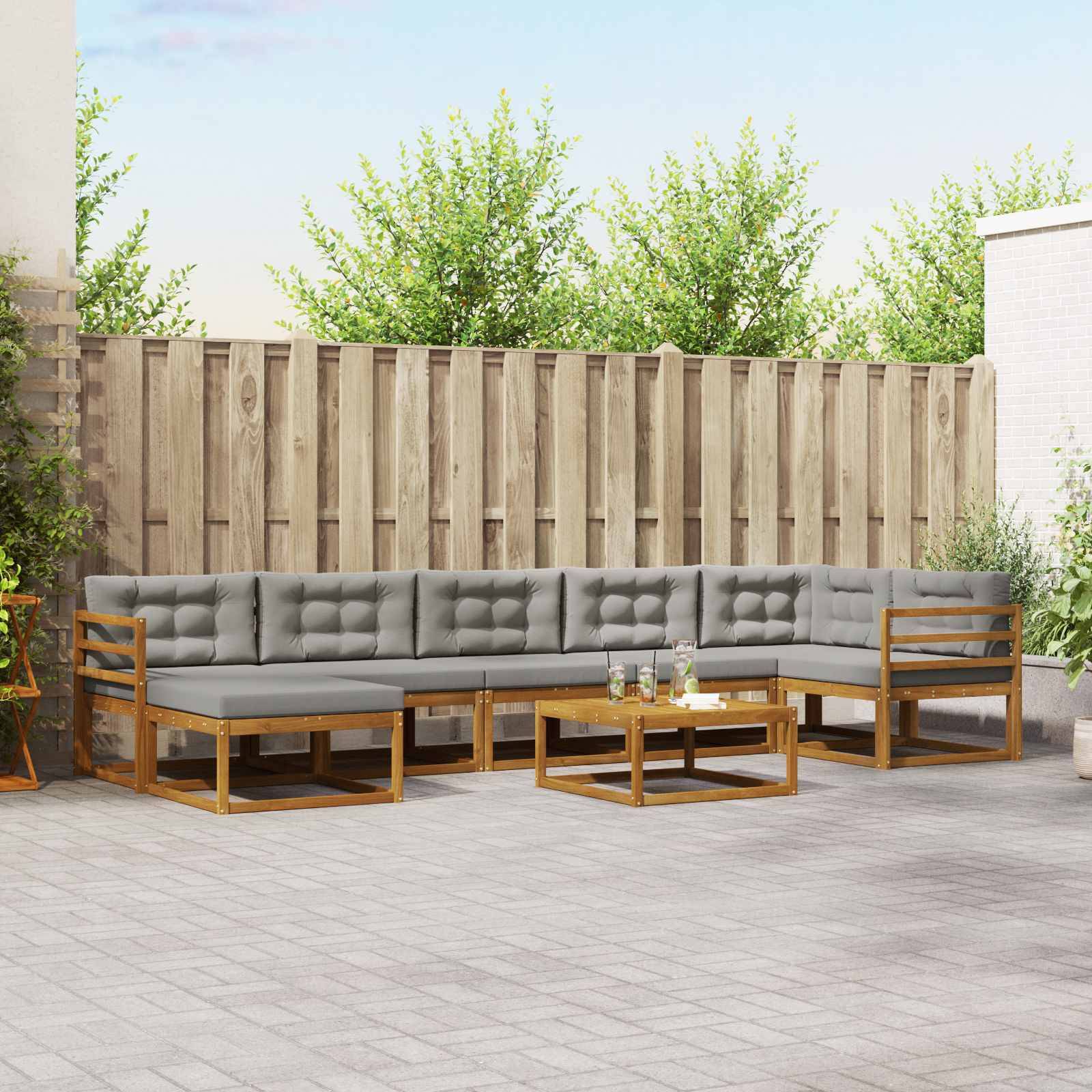 vidaXL Outdoor-Sofagarnitur mit Kissen 8 pcs Natürlich und Hellgrau