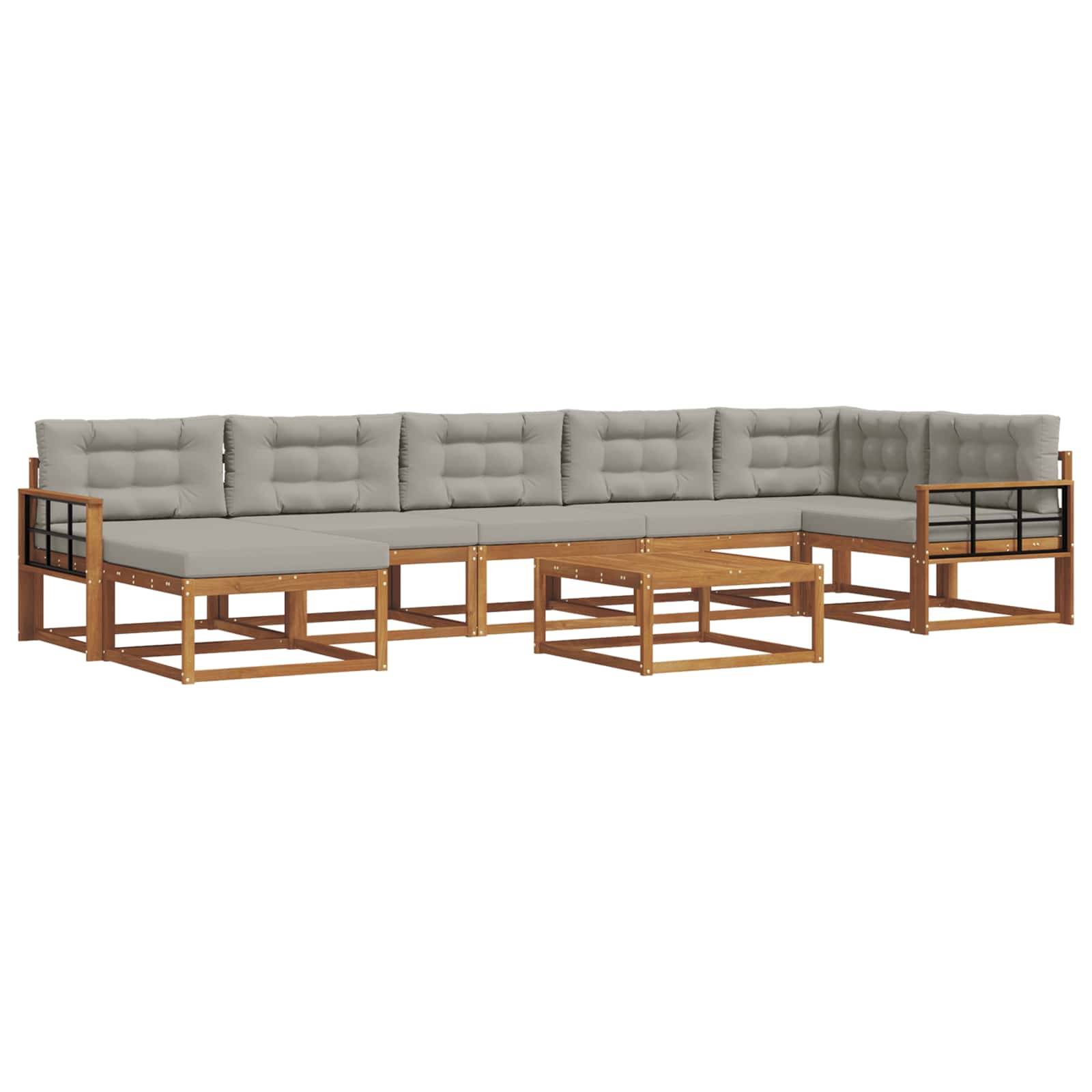 vidaXL Outdoor-Sofagarnitur mit Kissen 8 pcs Natürlich und Hellgrau