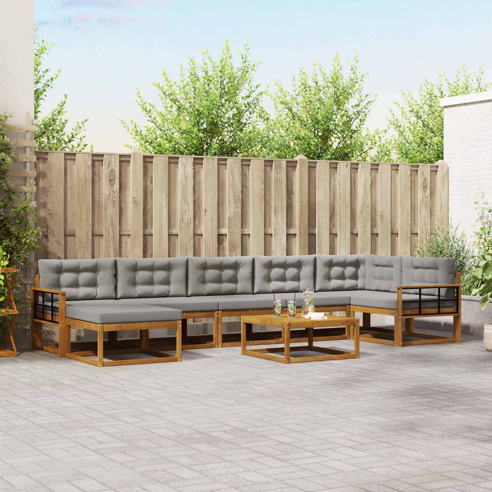 vidaXL Outdoor-Sofagarnitur mit Kissen 8 pcs Natürlich und Hellgrau