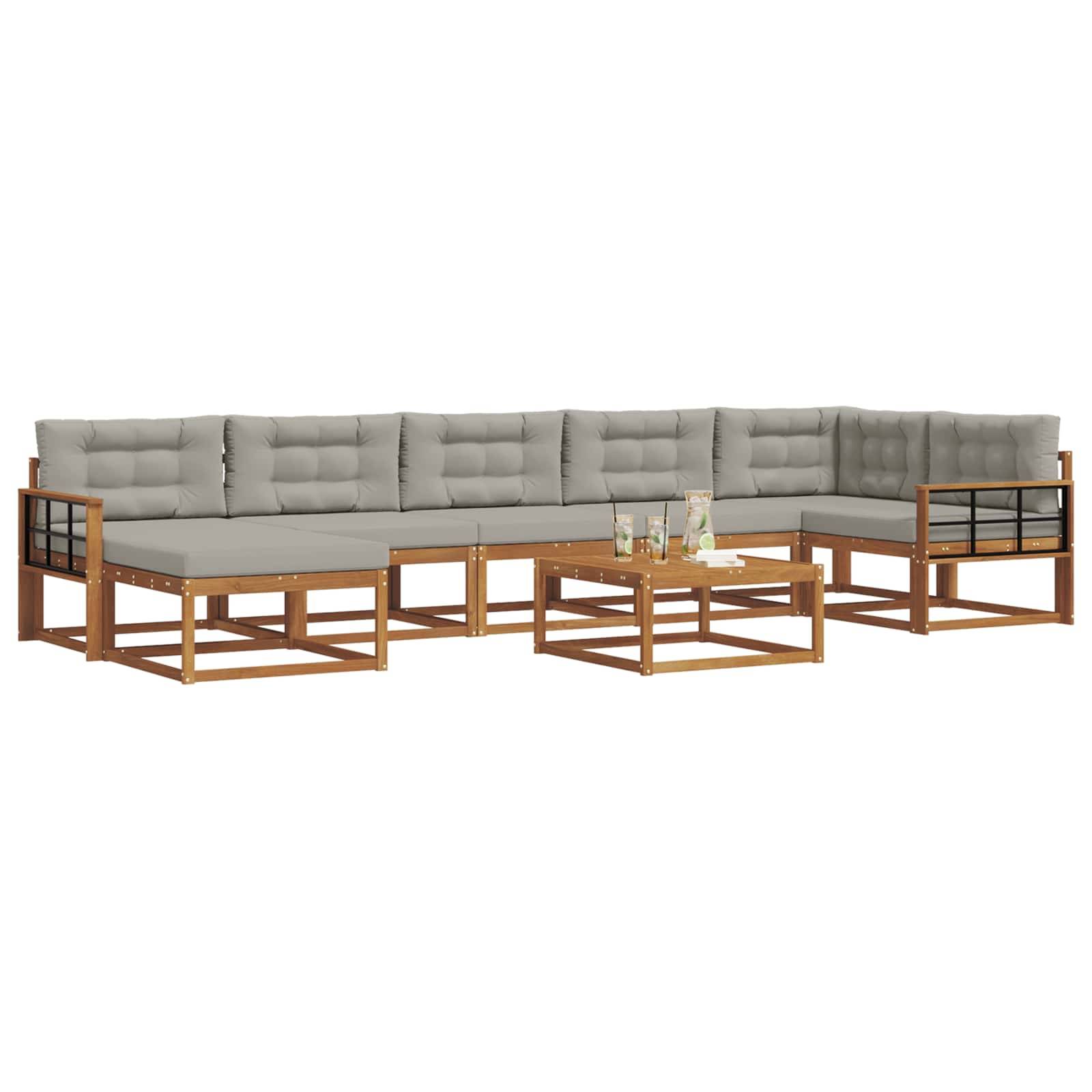 vidaXL Outdoor-Sofagarnitur mit Kissen 8 pcs Natürlich und Hellgrau