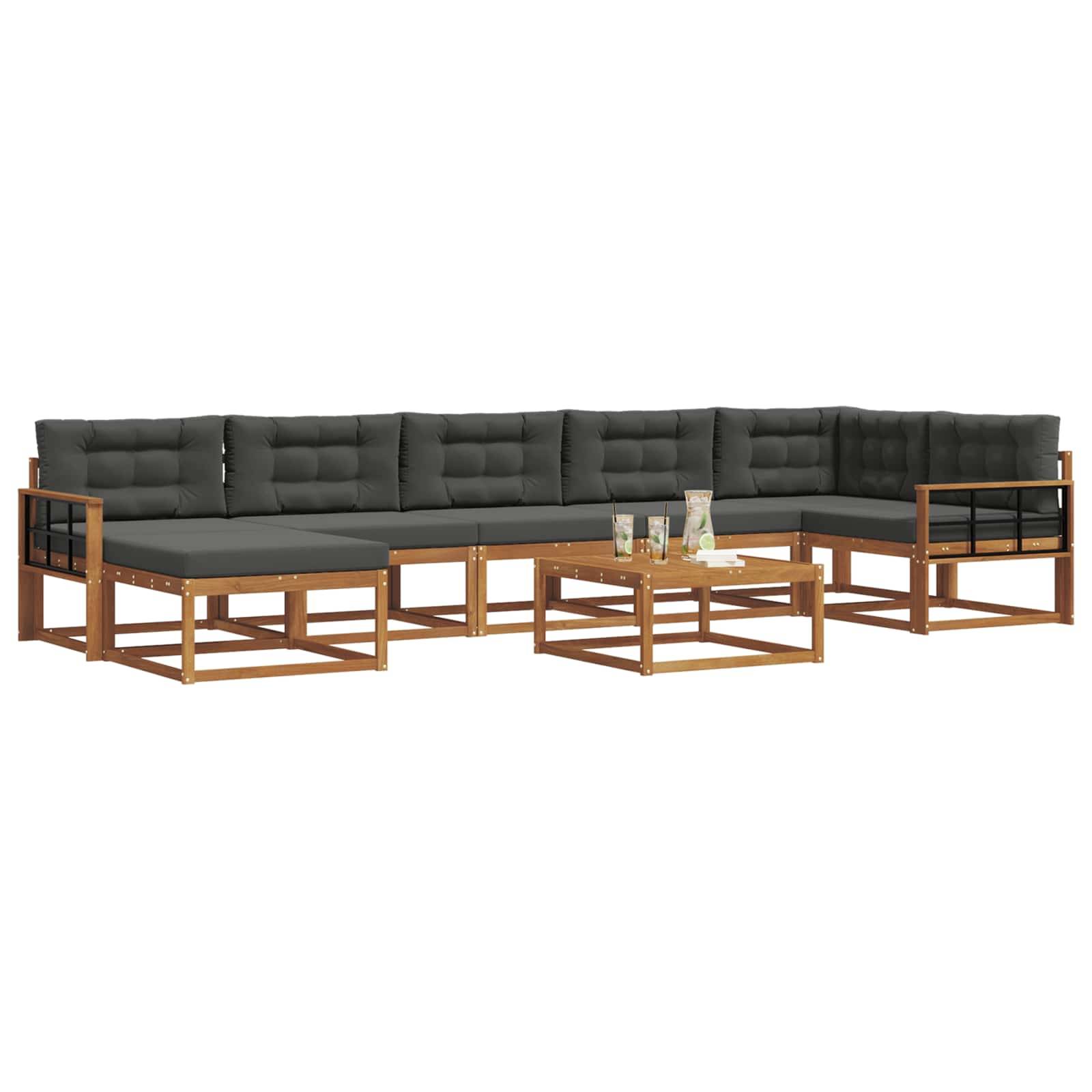 vidaXL Outdoor-Sofagarnitur mit Kissen 8 pcs Natur und Anthrazit