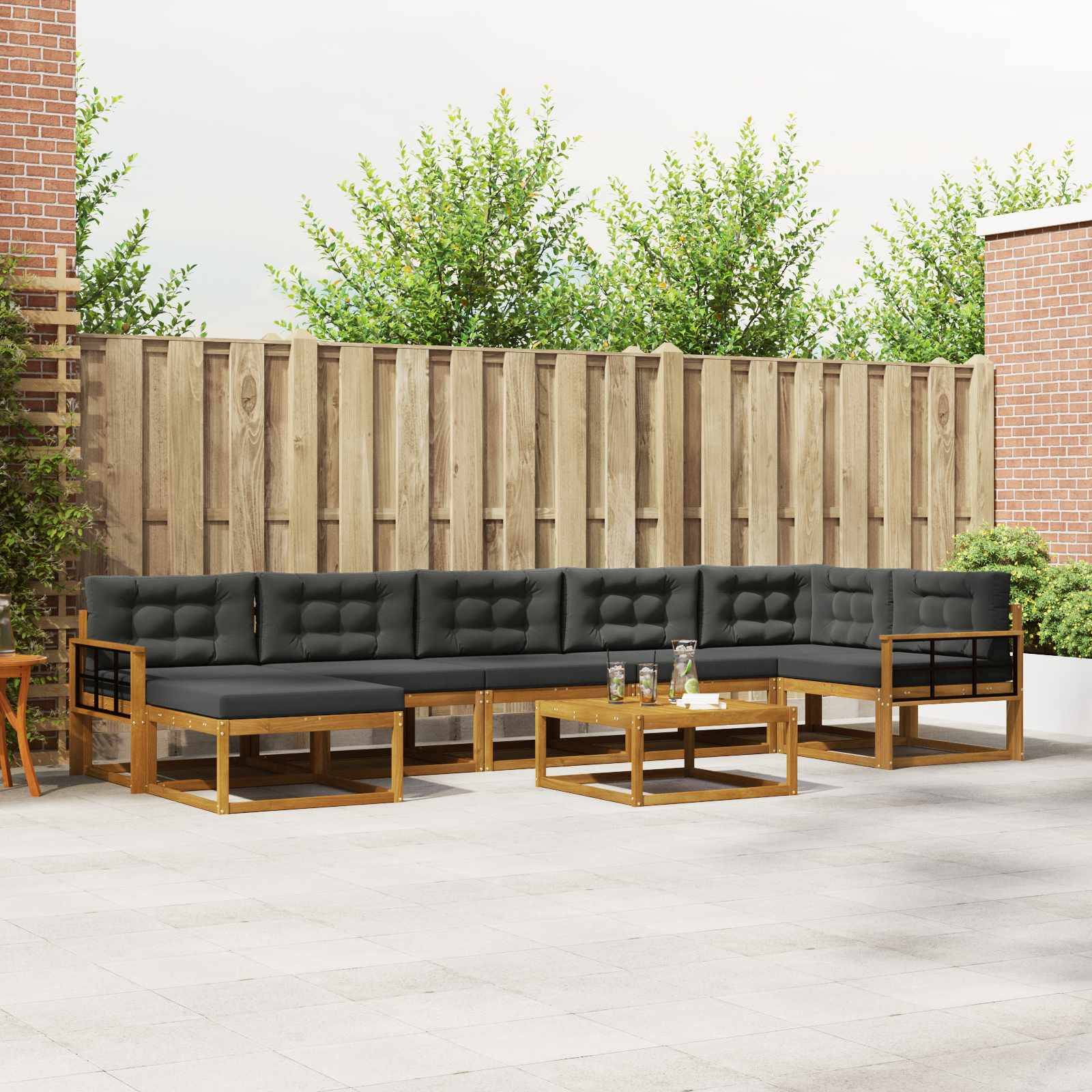 vidaXL Outdoor-Sofagarnitur mit Kissen 8 pcs Natur und Anthrazit